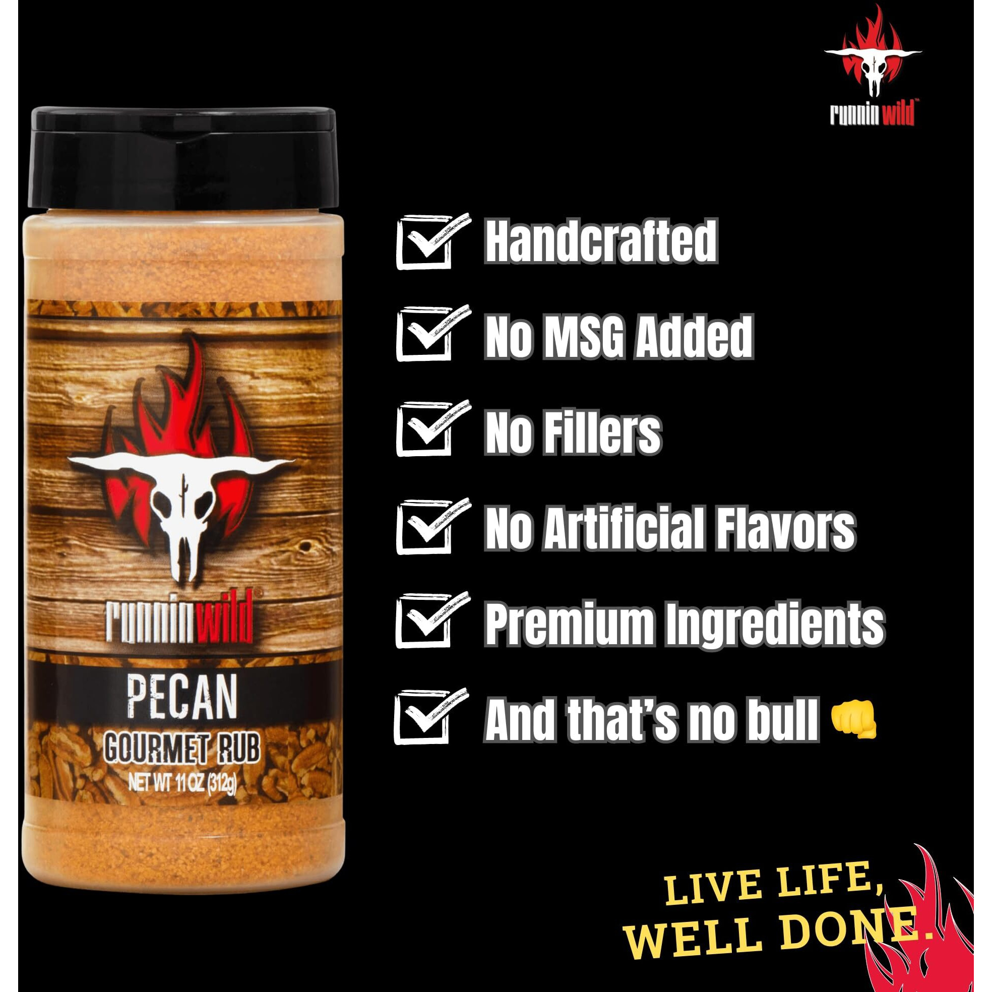 Gourmet Pecan Rub | No Artificial Flavors And No Msg Added | Runnin Wild Foods, 11 Ounces
