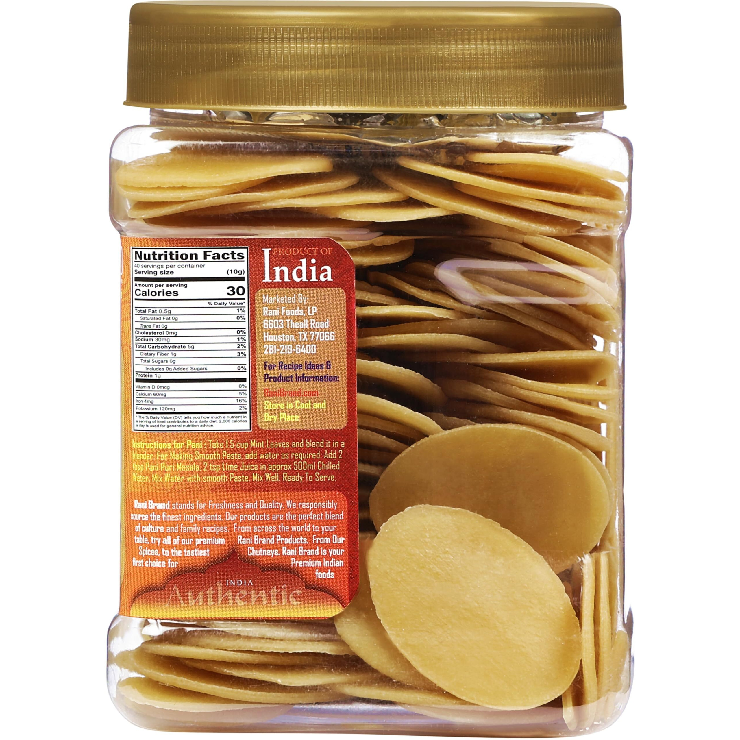 Rani Pani Puri Coins (Uncooked, Microwaveable Wheat Semolina Coins) 14Oz (400G) W/Pani Puri Masala (14-Spice Blend For Indian Spicy Water) 1.75Oz (50G) ~ All Natural | Vegan | Non-Gmo | Kosher