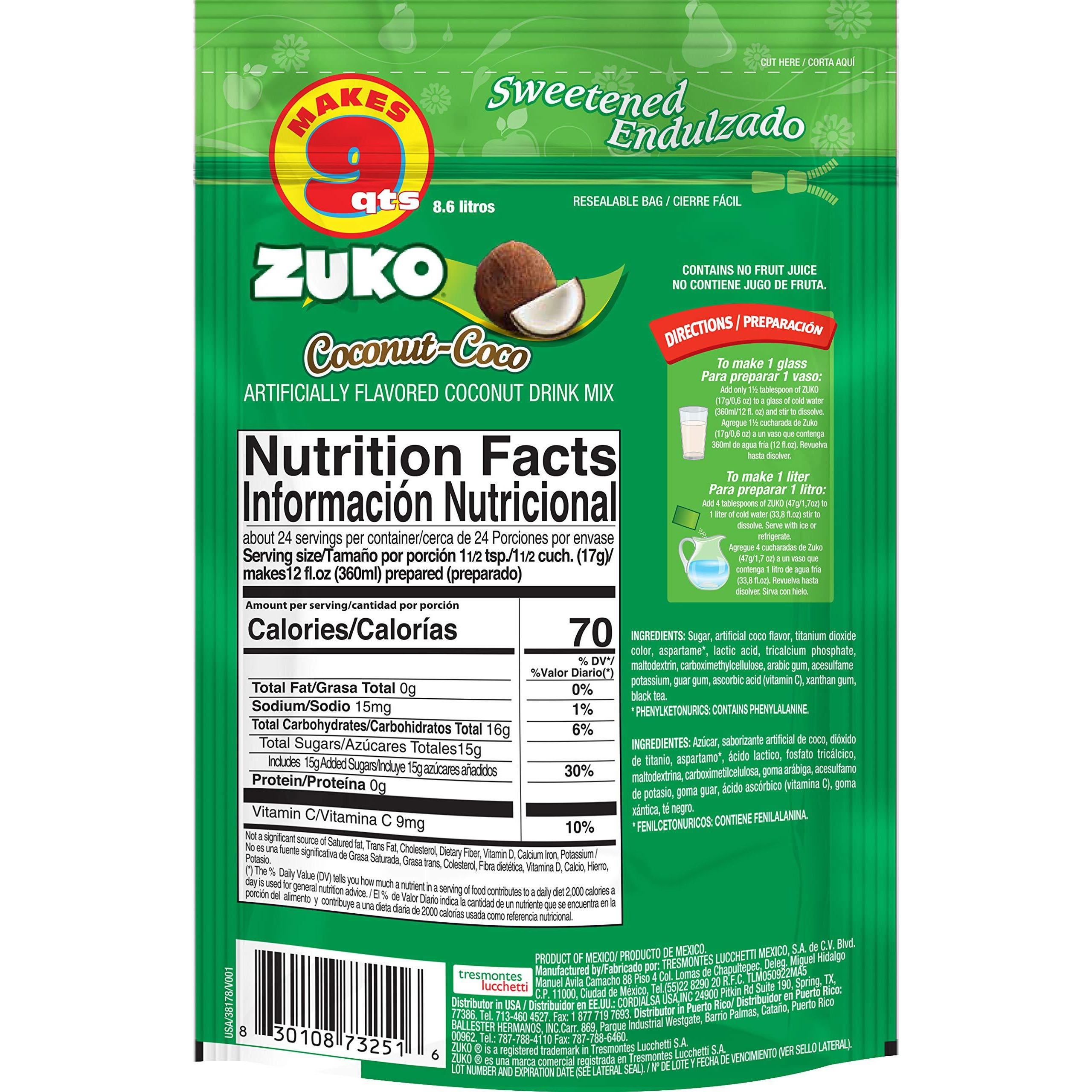 Zuko Coconut Instant Powder Drink | Family Pack | No Sugar Needed | Vitamin C | 14.1 Ounce (Pack Of 6)
