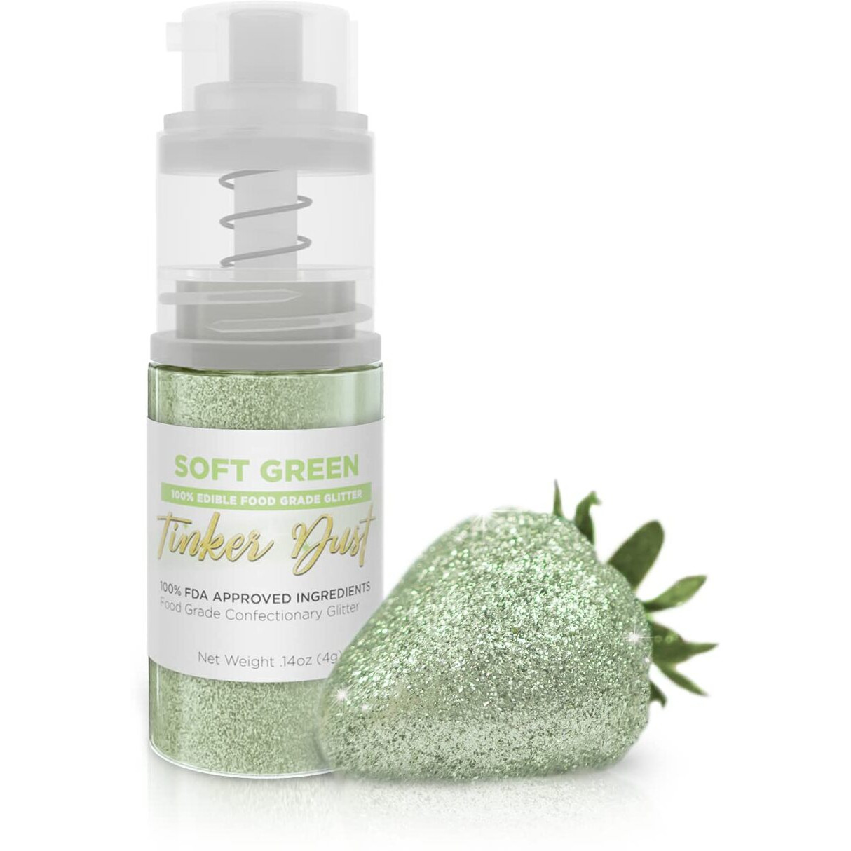 Tinker Dust - Soft Green (4G 1X Mini Pump) Edible Glitter For Desserts, Beverages, Cupcakes, Cake Pops And Cookies By Bakell