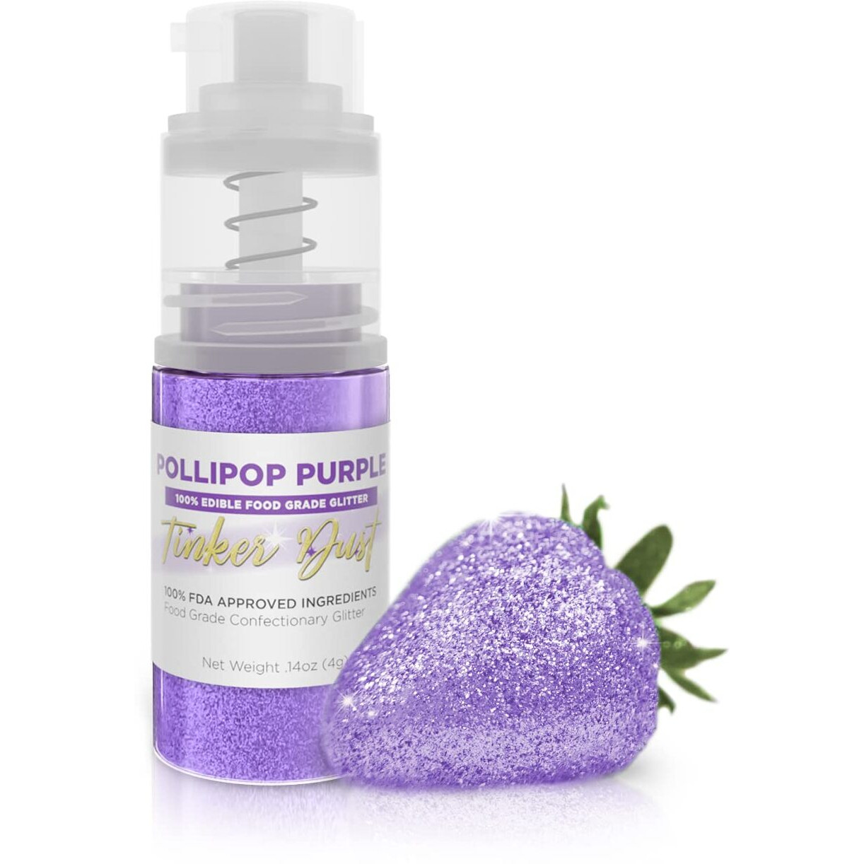 Tinker Dust - Pollipop Purple (4G, 1X Mini Pump) Edible Glitter For Desserts, Beverages, Cupcakes, Cake Pops And Cookies By Bakell|