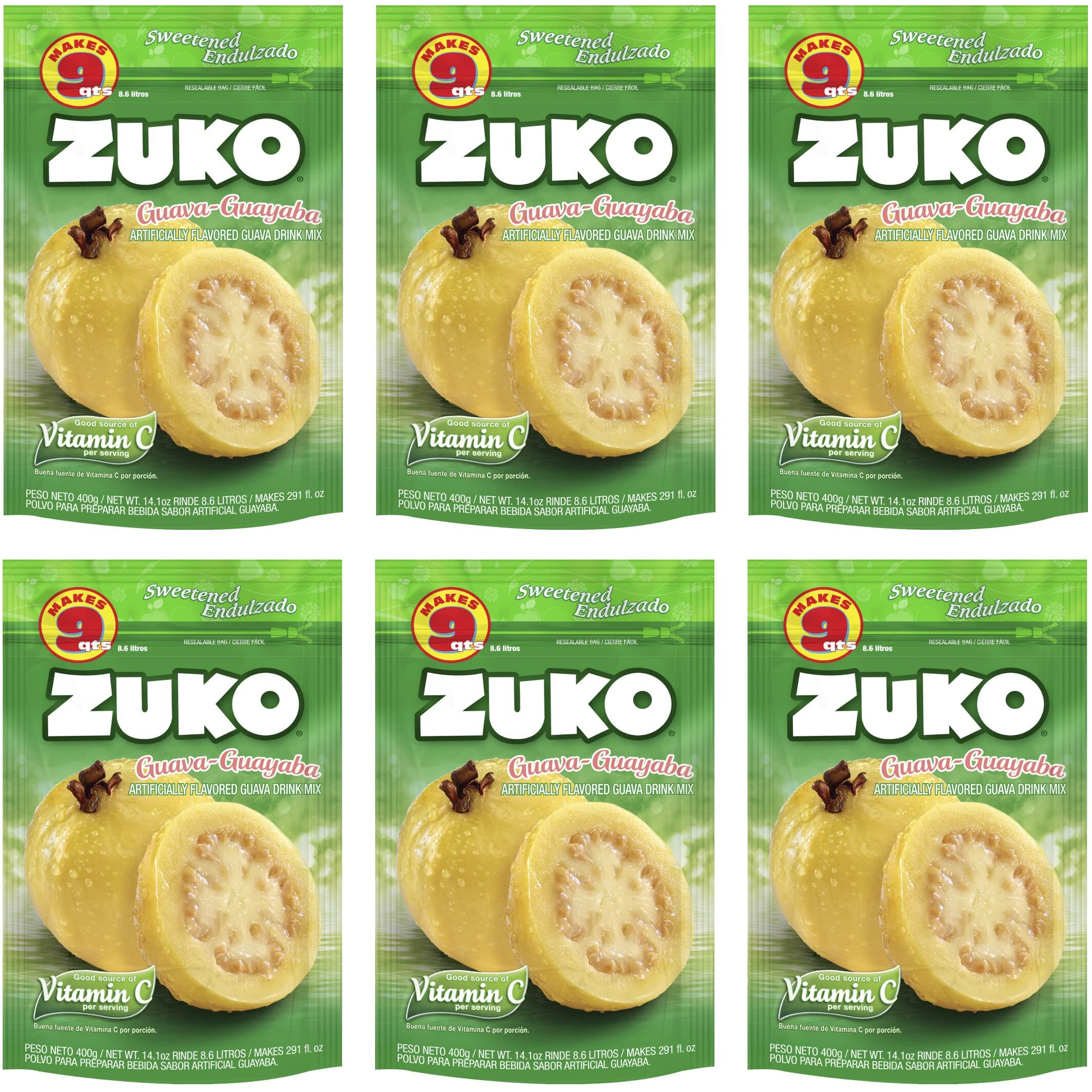Zuko Guava Instant Powder Drink | Family Pack | No Sugar Needed | Vitamin C | 14.1 Ounce (Pack Of 6)
