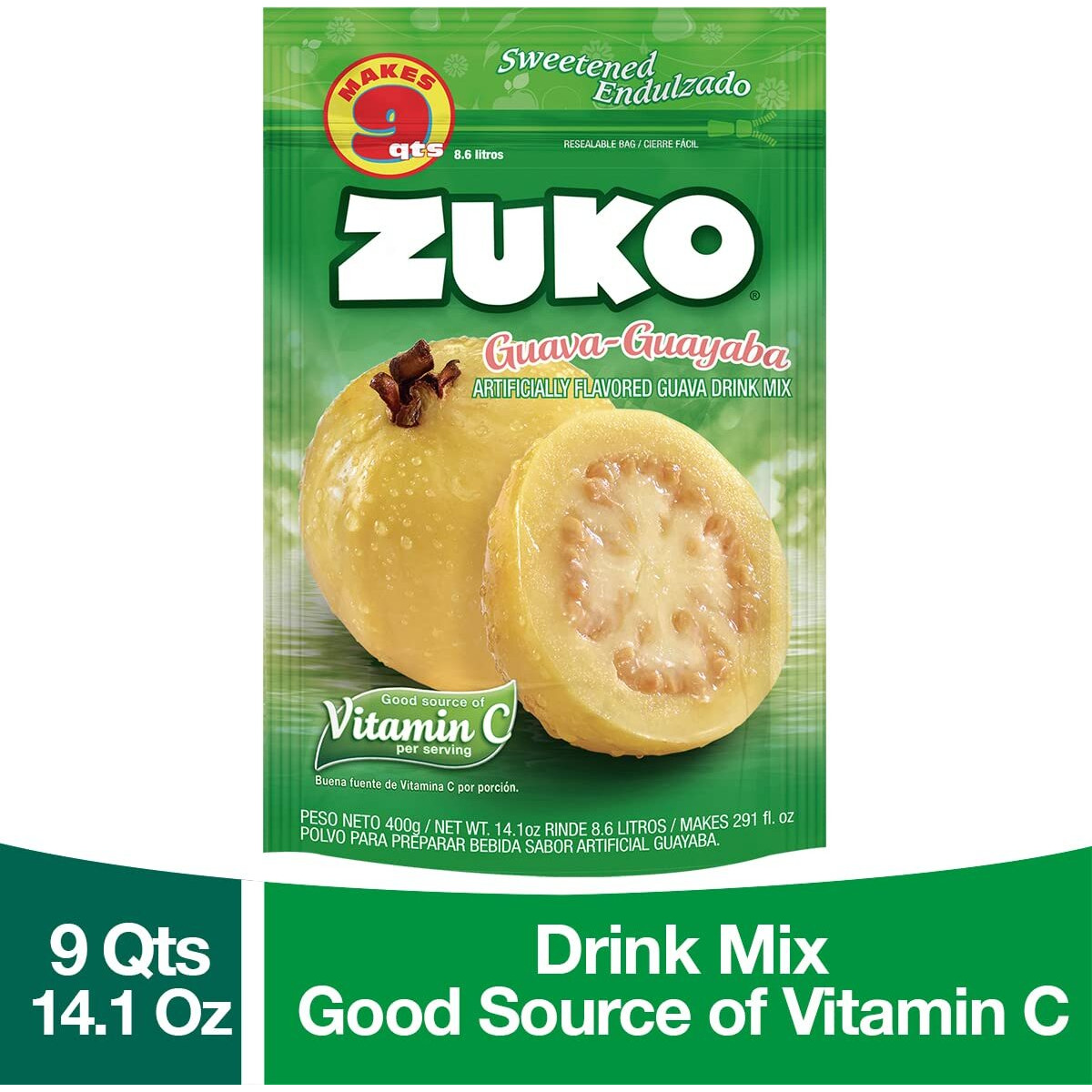 Zuko Guava Instant Powder Drink | Family Pack | No Sugar Needed | Vitamin C | 14.1 Ounce (Pack Of 6)