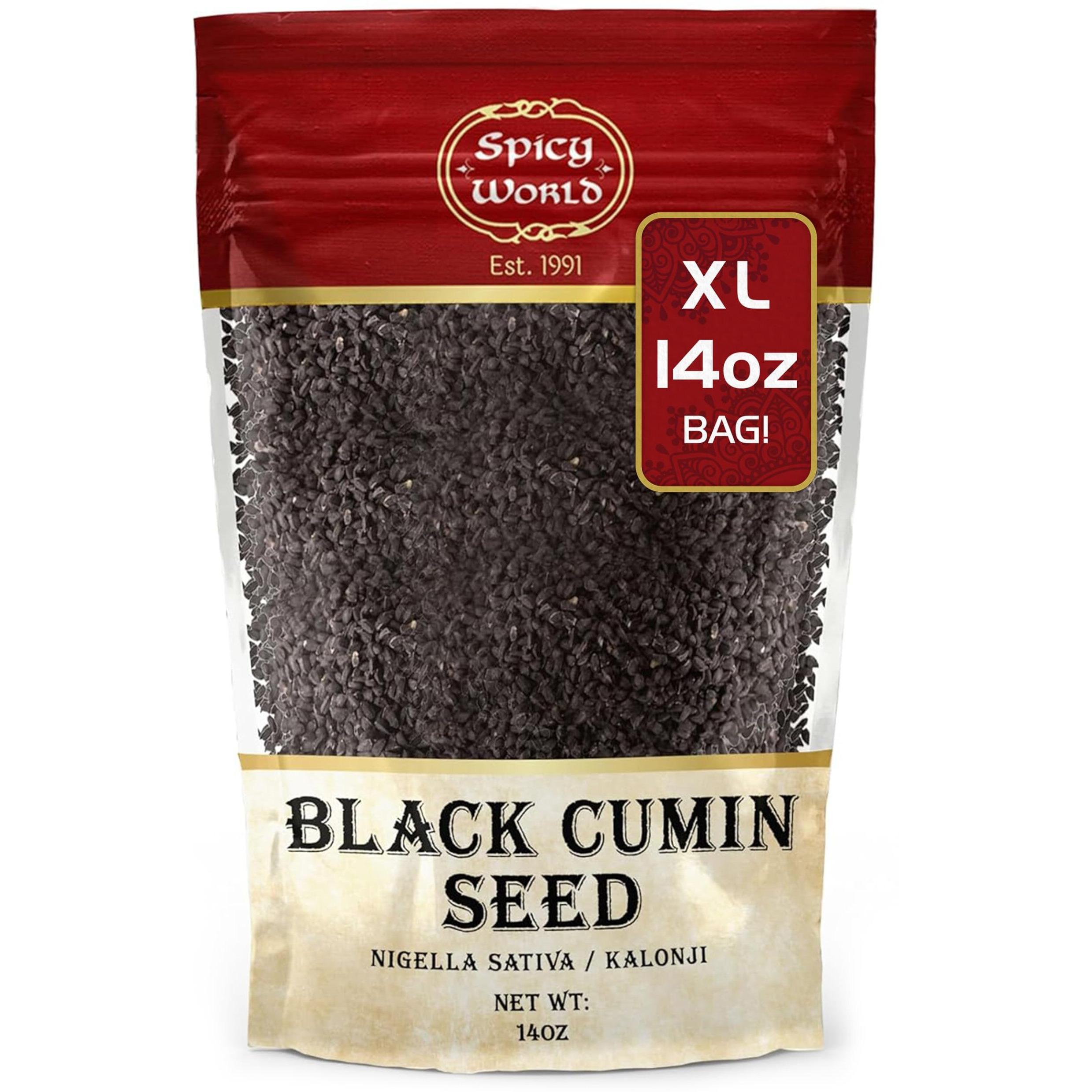 Spicy World Black Cumin Seeds 14Oz Bulk Bag - Nigella Sativa - Resealable Bag | Whole Black Seed (Kalonji) Great For Health, Making Black Seed Oil & More