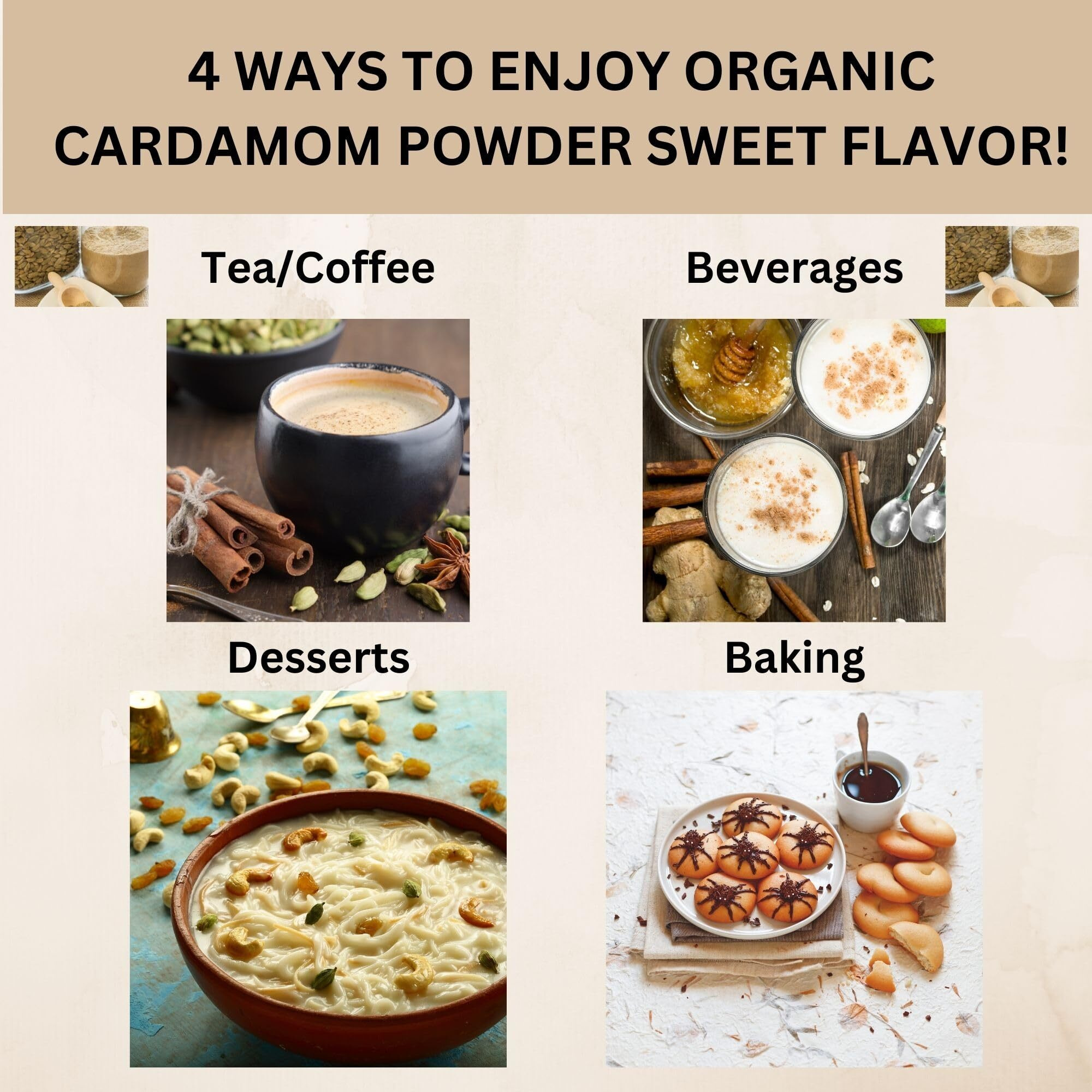 Spicy Organic Ground Cardamom 2 Oz. - Fresh And Aromatic Cardamom Seed Powder For Cooking, Baking, Seasoning, And Tea - Usda Certified Organic, Kosher, And Non-Gmo