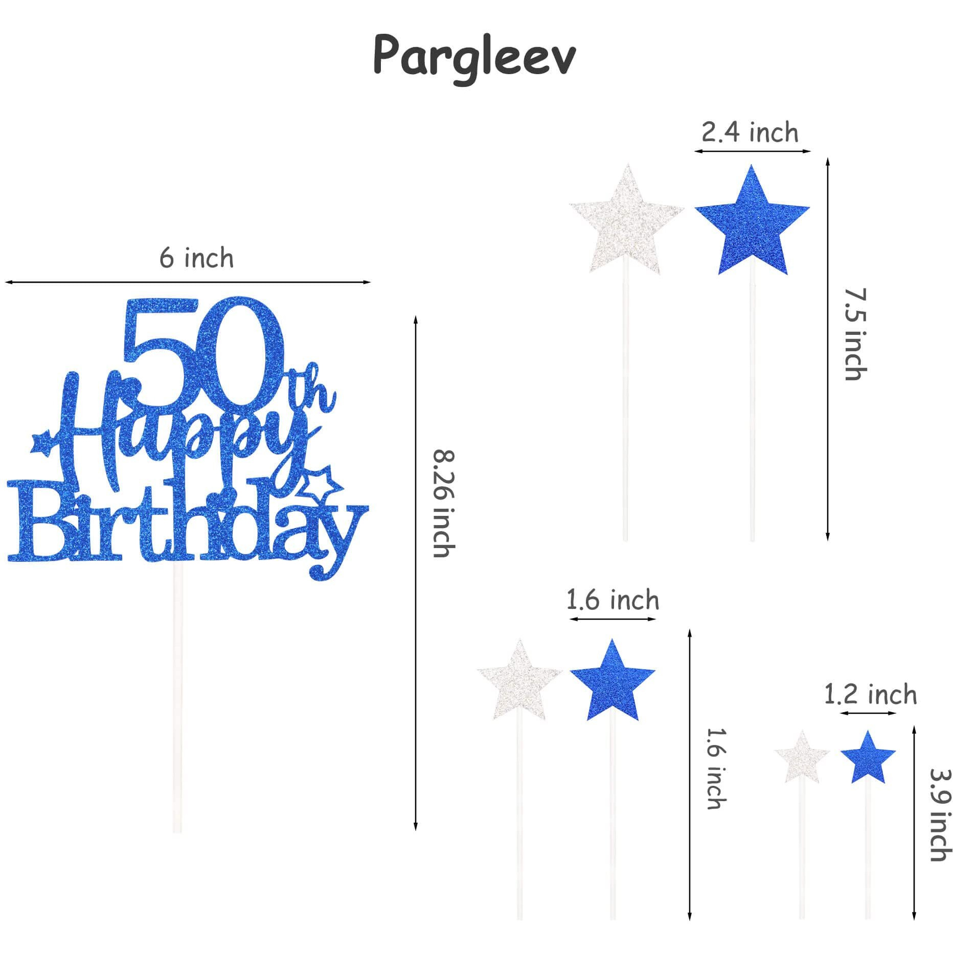 Pargleev Glittery 50Th Happy Birthday Cake Topper With Star,Personalised 50 Birthday Cake Toppers Party Decorations Party Supplies For Men Women Blue