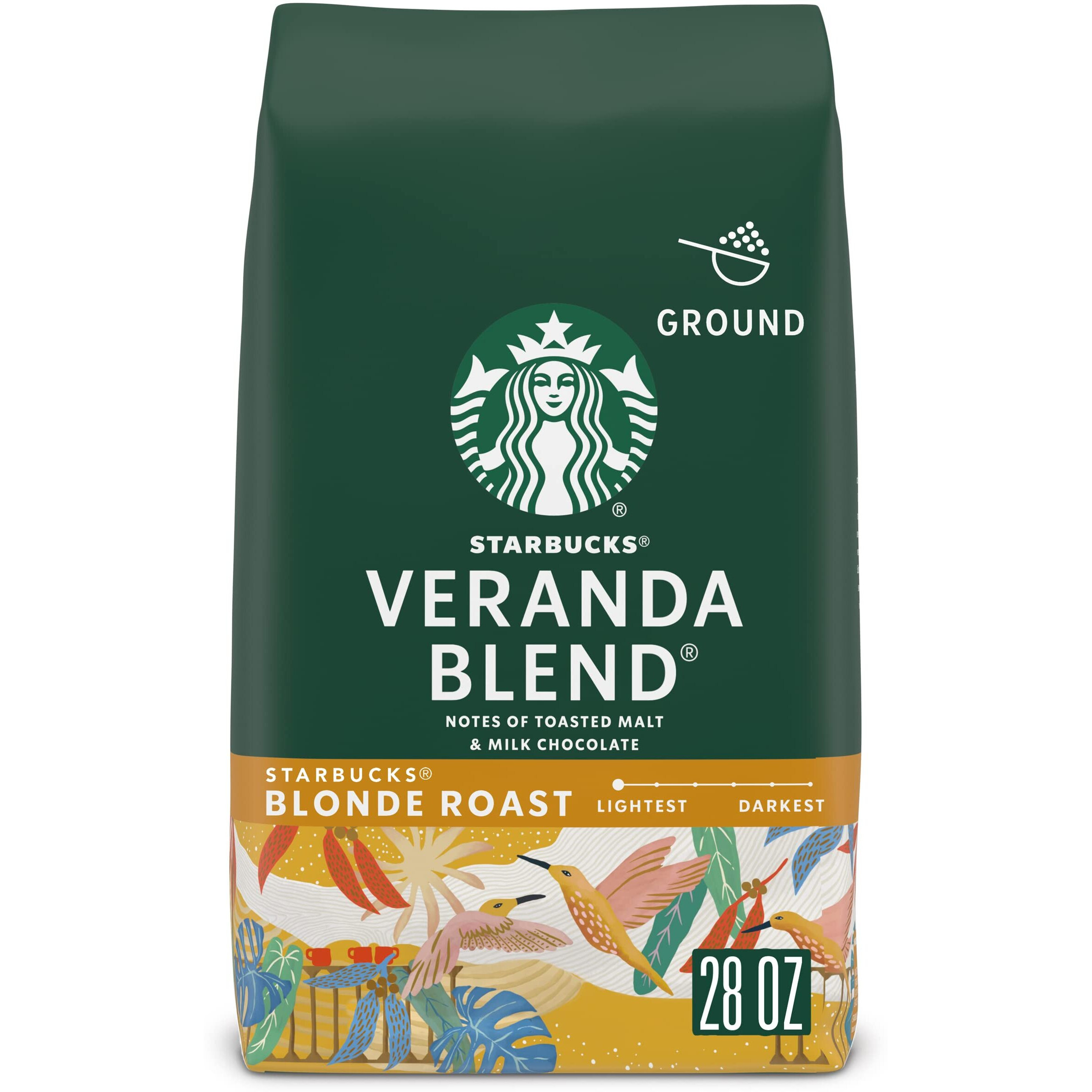 Starbucks Ground Coffee, Starbucks Blonde Roast Coffee, Veranda Blend, 100% Arabica, 1 Bag (28 Oz)