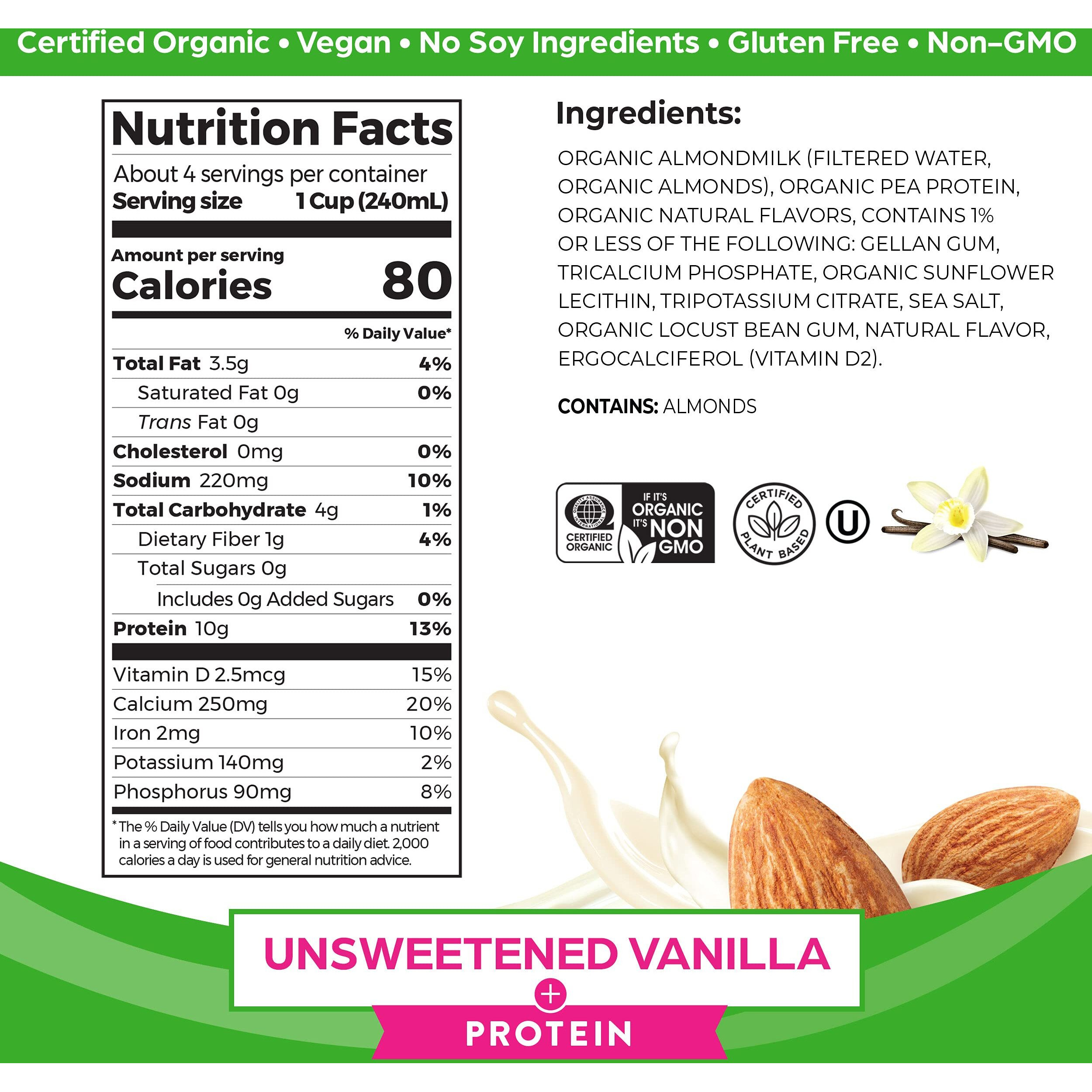 Orgain Organic Vegan Protein Almond Milk, Unsweetened Vanilla - 10G Plant Protein, Vitamin D & Calcium, No Lactose, Dairy & Soy Ingredients, Gluten Free, No Sugar Added, 32 Fl Oz (Pack Of 6)