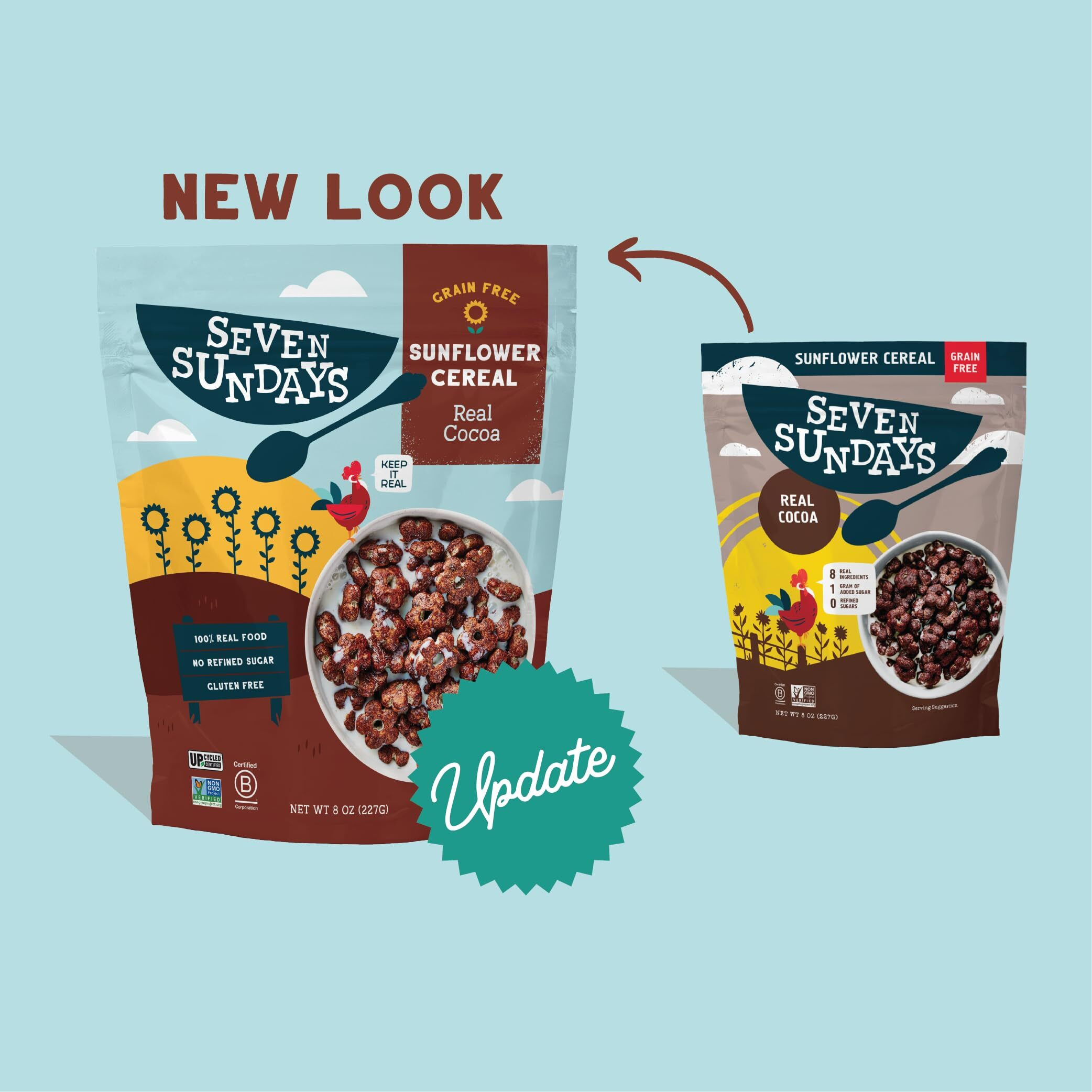 Seven Sundays Sunflower Cereal, Real Cocoa, 8 Oz Bag (Pack Of 3), Grain & Gluten Free, 5G Upcycled Protein, 1G Added Sugar, Crunchy Chocolate Snack