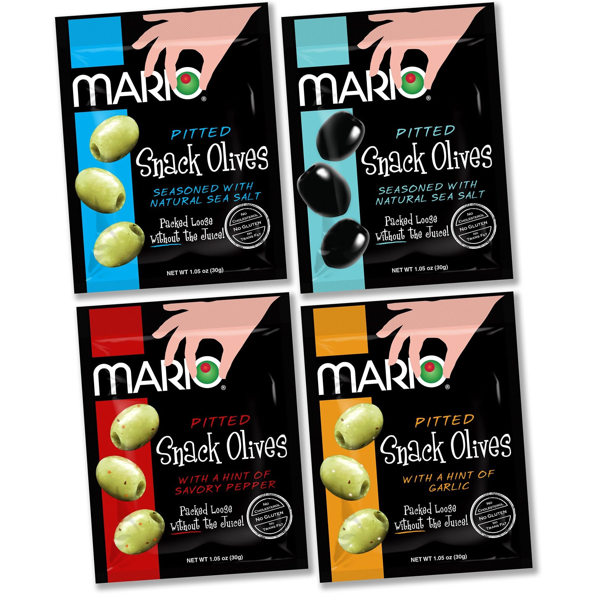 Mario Camacho Foods Pitted Snack Olives, Variety Pack, 1.05 Oz Pouches (Pack Of 12)