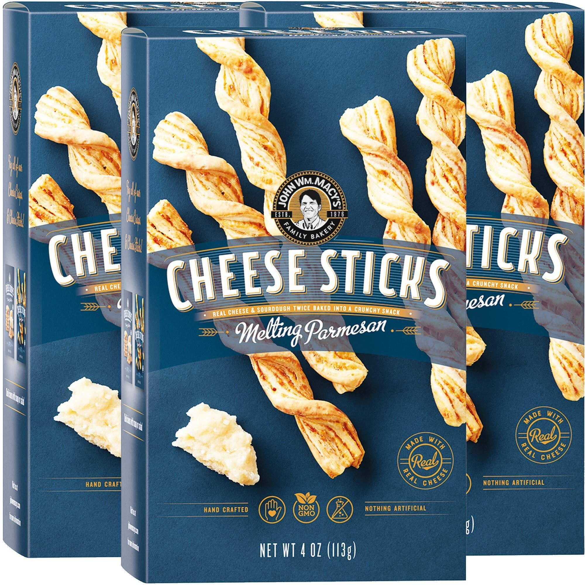John Wm. Macy's Cheesesticks | Melting Parmesan | Twice Baked Sourdough Crackers Made With 100% Real Aged Cheese, Non Gmo, Nothing Artificial | 4 Oz. (3 Pack)