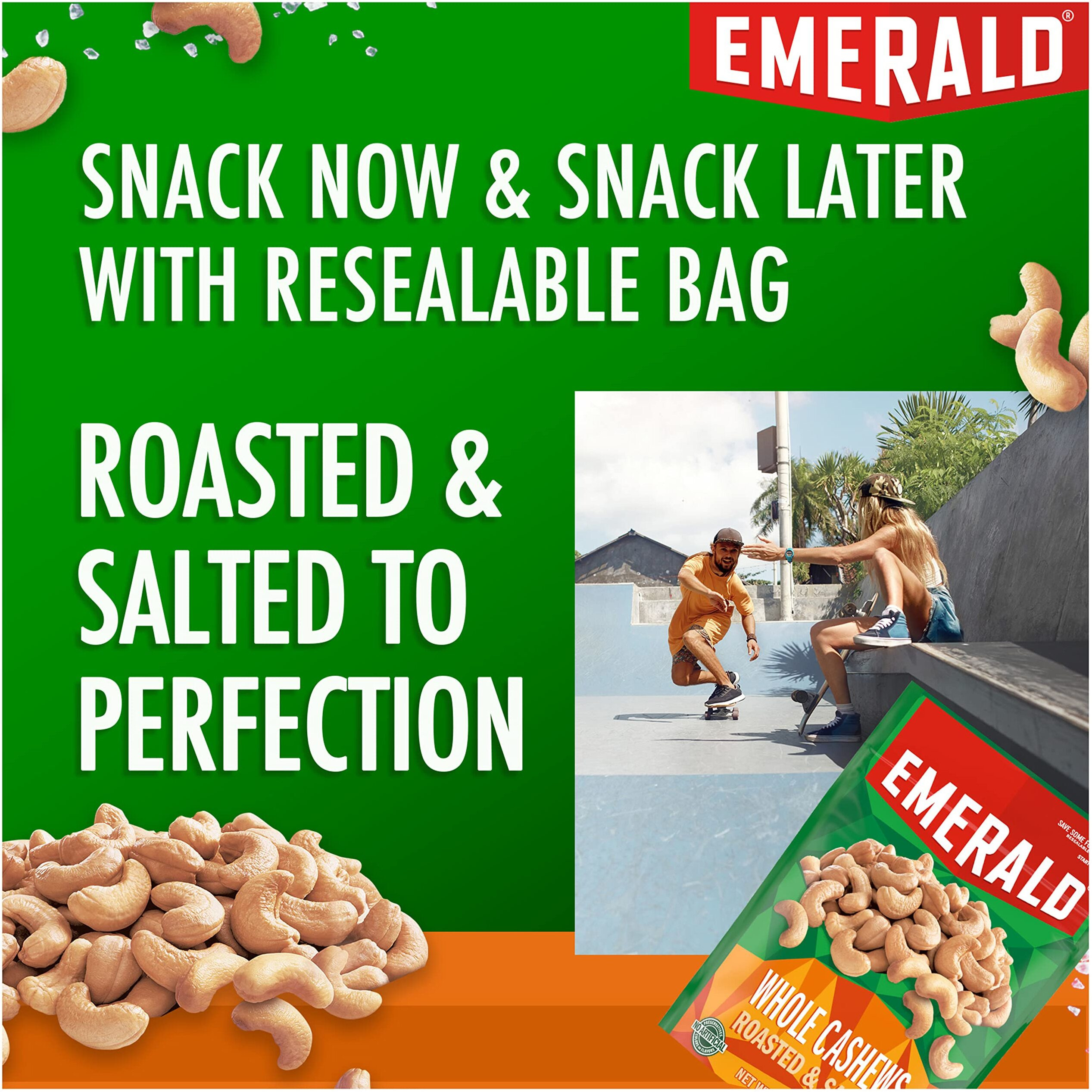 Emerald Nuts Roasted And Salted Whole Cashews (1-Pack), 5Oz Resealable Bag, Kosher Certified, Non-Gmo, Contains No Artificial Preservatives, Flavors Or Synthetic Colors