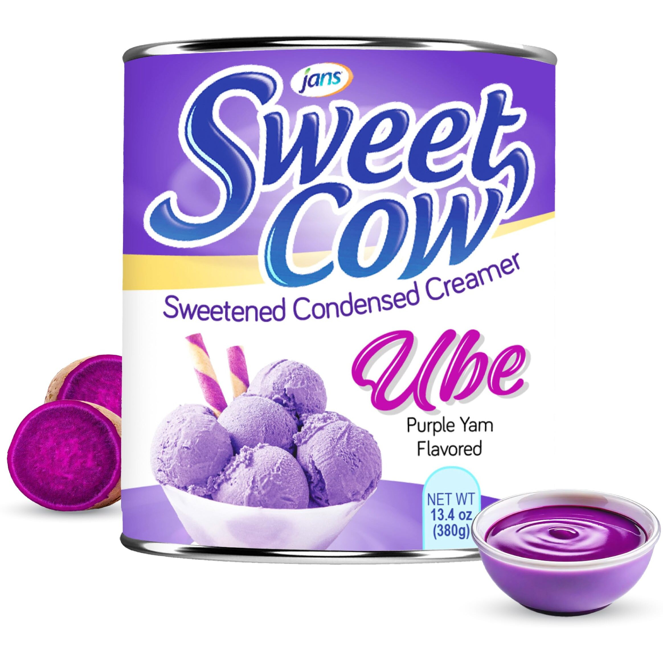 Ube Condensed Milk, 13.40 Oz (Pack Of 12) - Jans Sweet Cow Sweetened Condensed Creamer