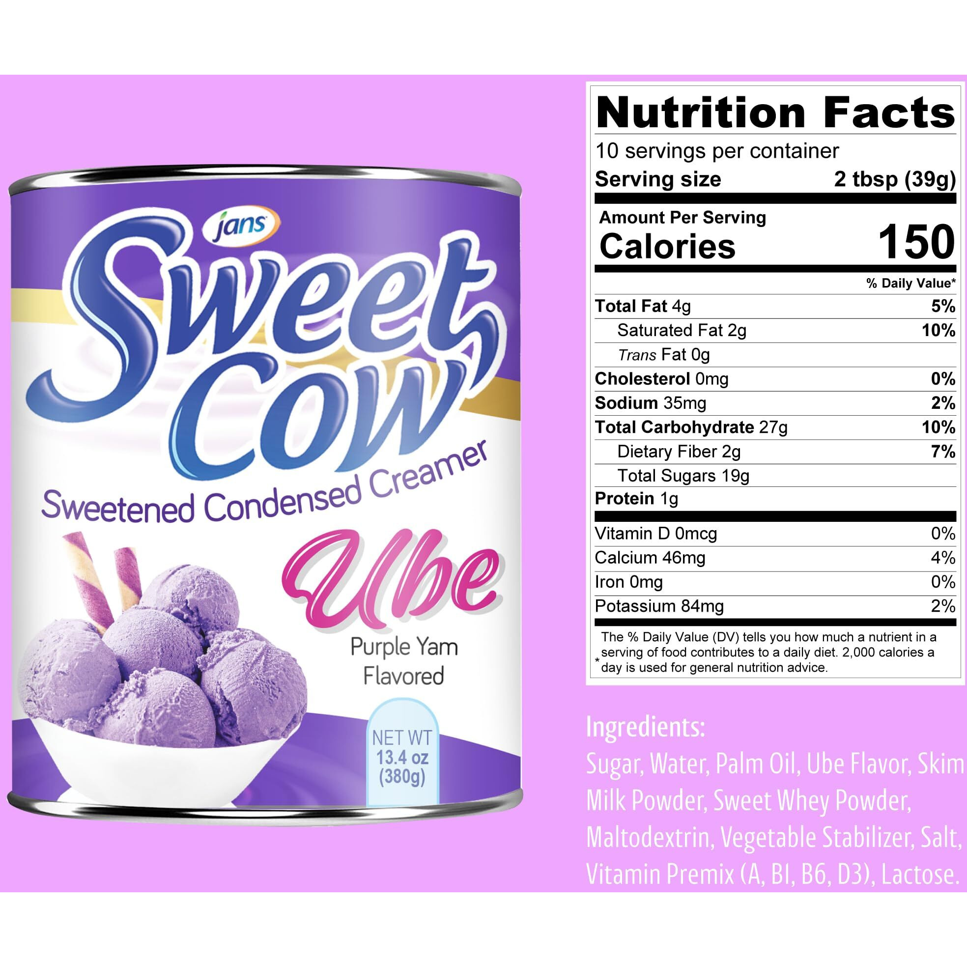 Ube Condensed Milk, 13.40 Oz (Pack Of 12) - Jans Sweet Cow Sweetened Condensed Creamer