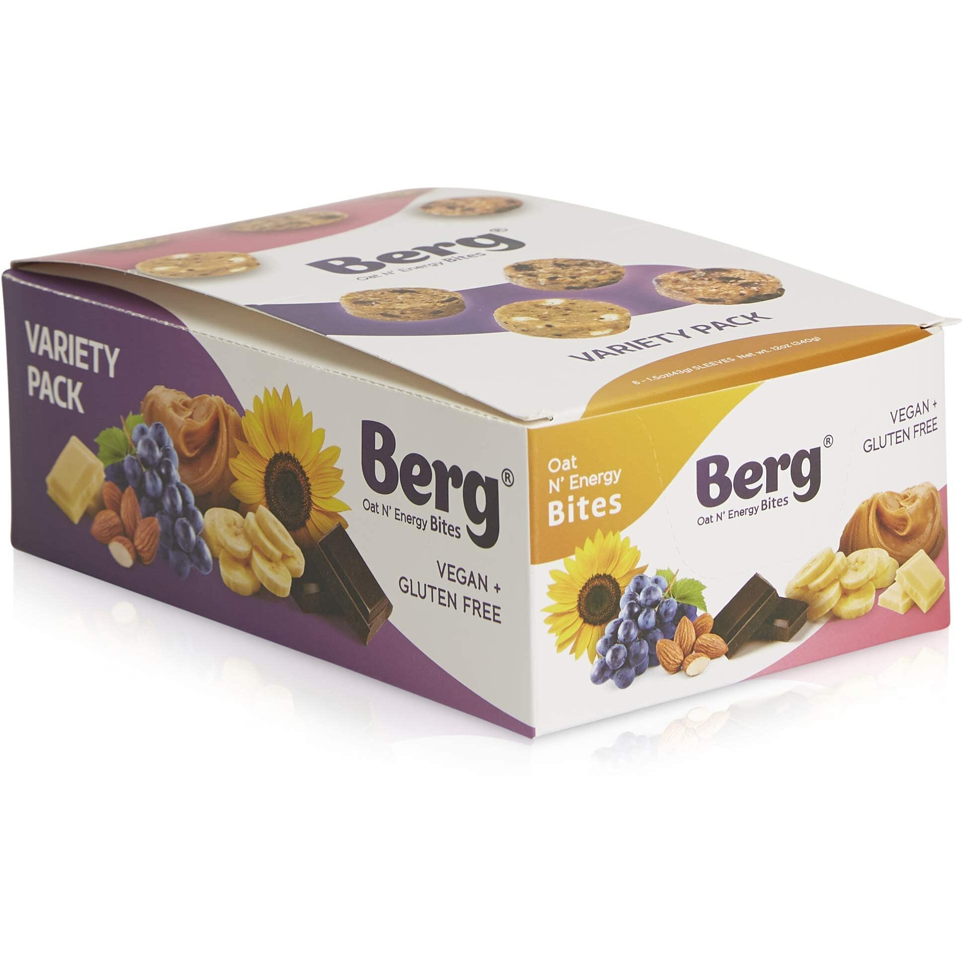 Berg Oat N' Energy Bites - Non-Gmo, Gluten Free, Dairy Free, Soy Free And Vegan - Clean Energy Snack - 1.5Oz, Pack Of 8 (Variety)