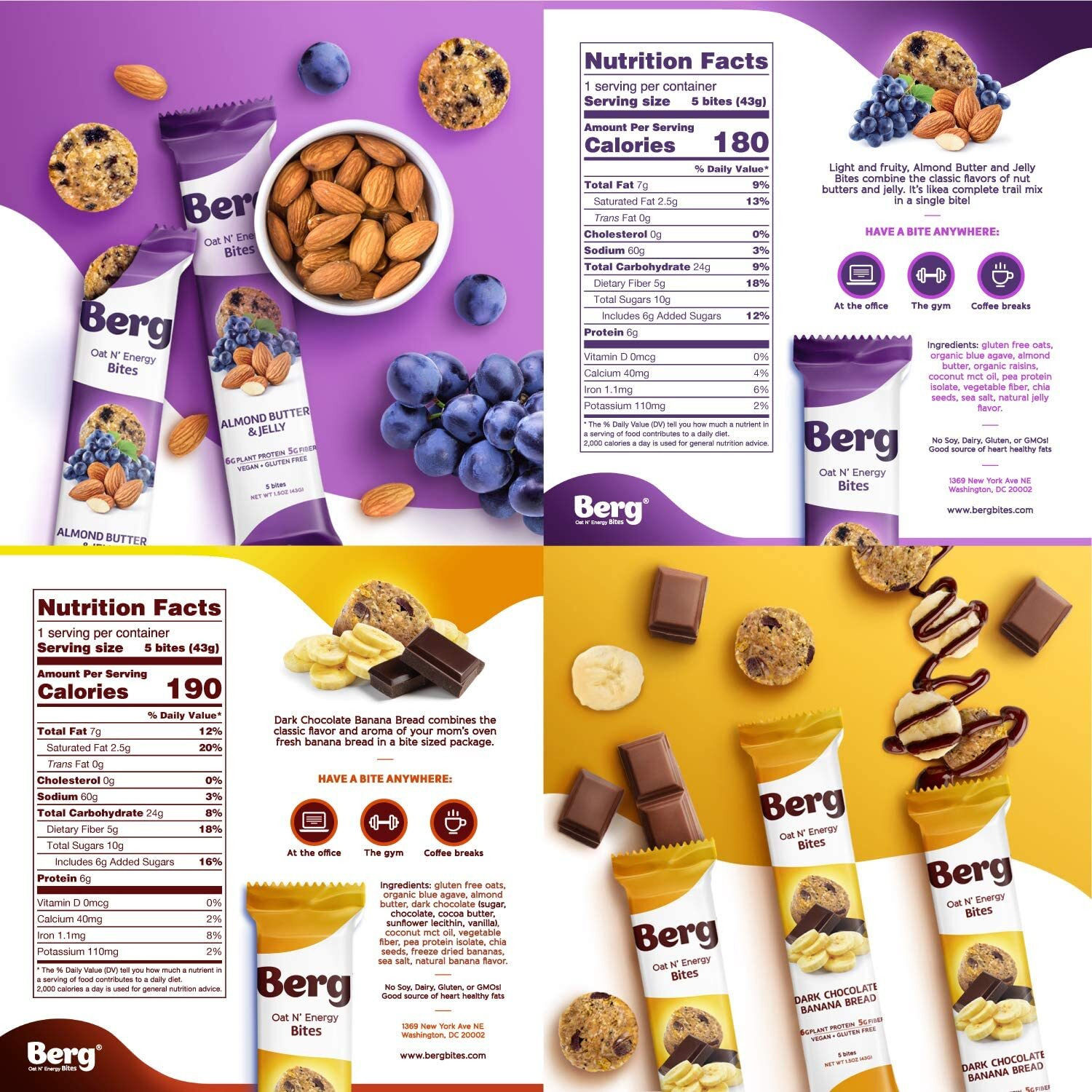 Berg Oat N' Energy Bites - Non-Gmo, Gluten Free, Dairy Free, Soy Free And Vegan - Clean Energy Snack - 1.5Oz, Pack Of 8 (Variety)