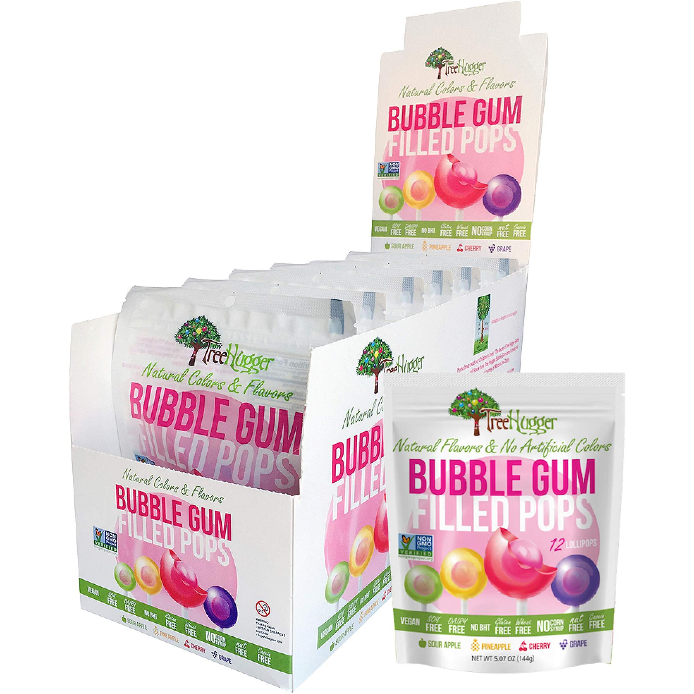 Tree Hugger Bubble Gum Filled Pops In Stand Up Resealable Bags, 6 Bags (12 Pops Per Bag).