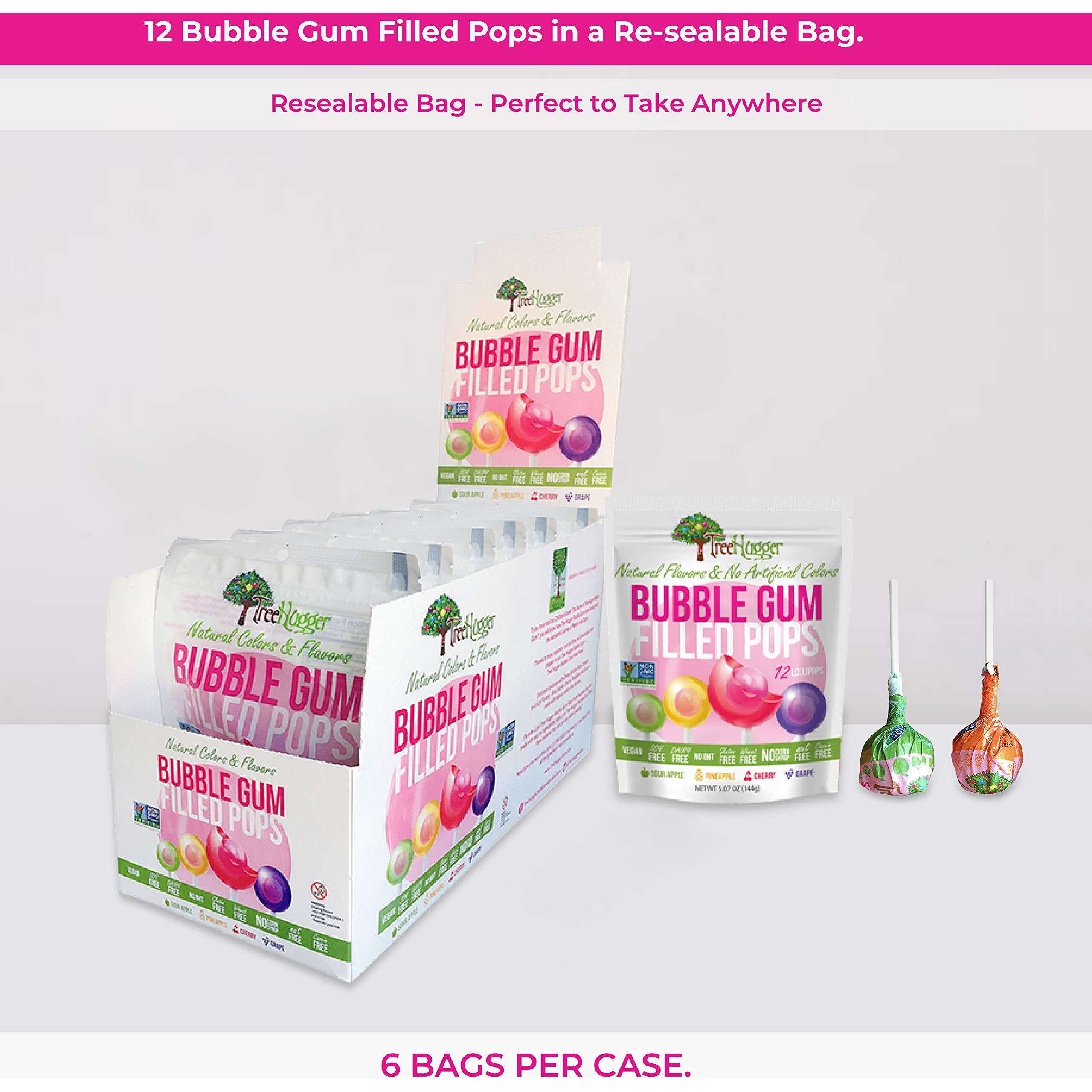 Tree Hugger Bubble Gum Filled Pops In Stand Up Resealable Bags, 6 Bags (12 Pops Per Bag).