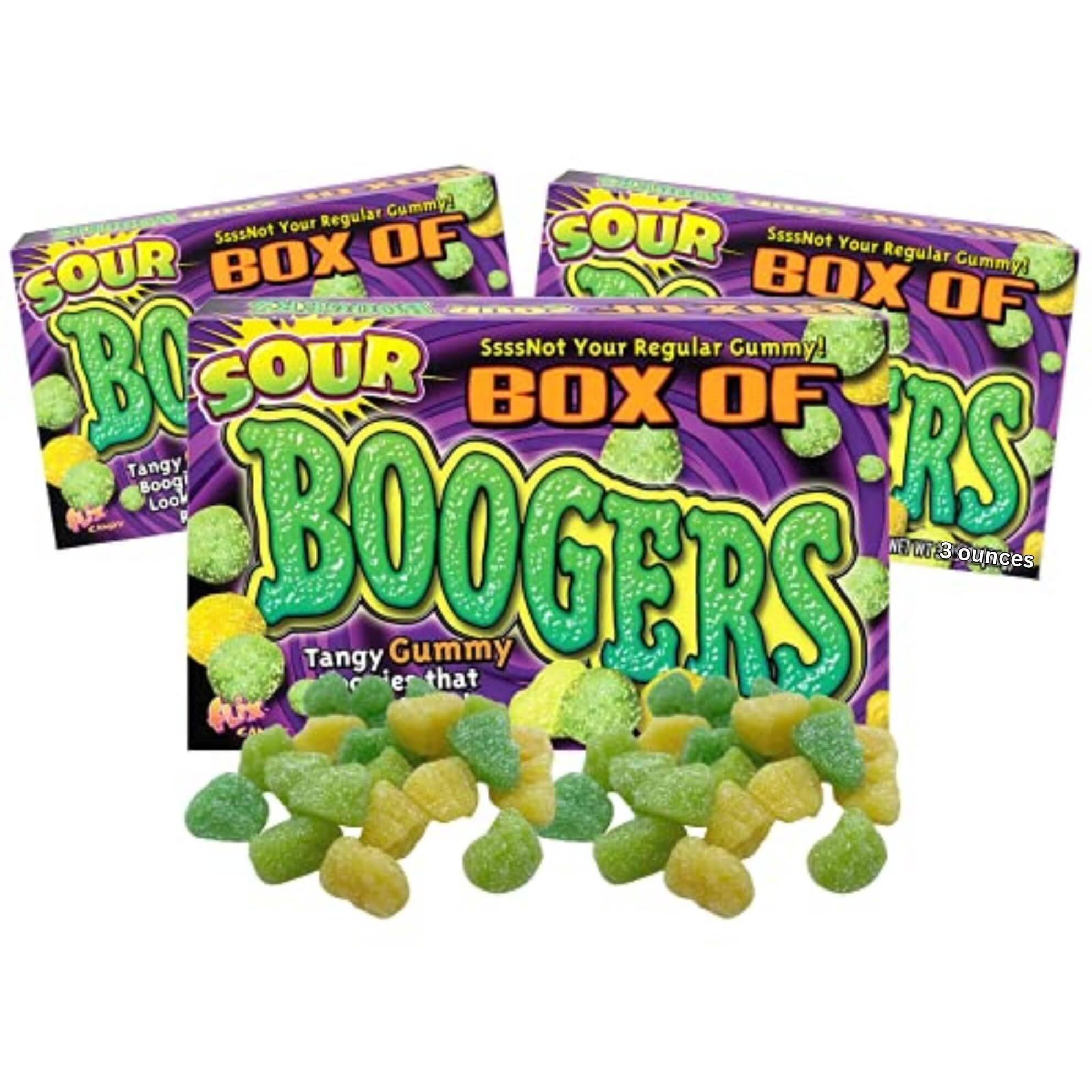 Sour Box Of Booger Gummies, Tangy Gummy Candy Boogers Movie Theater Box Shareable Candy, Gag Gift Prank Or Party Favor, Pack Of 3