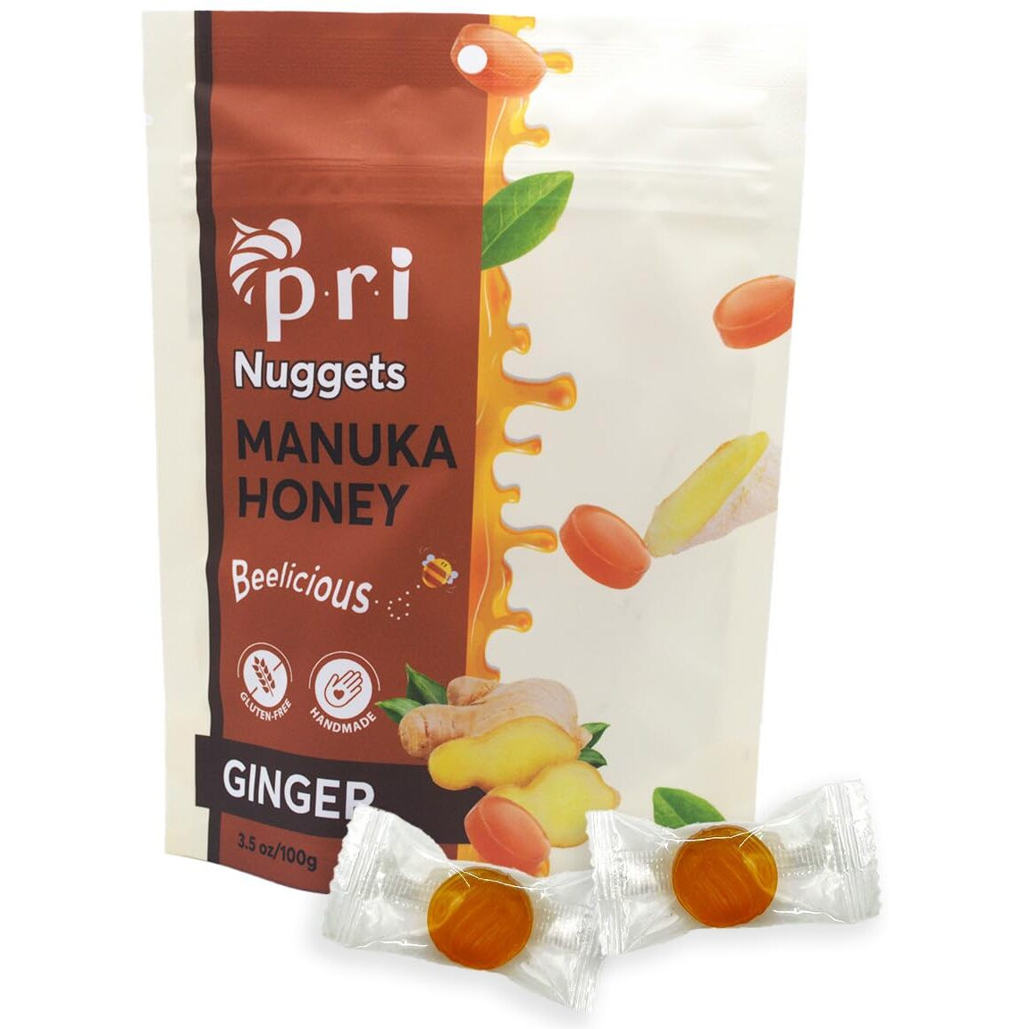 Pri Manuka Honey & Ginger Nuggets, Sweet And All Natural Hard Candy Treat, 3.5Oz