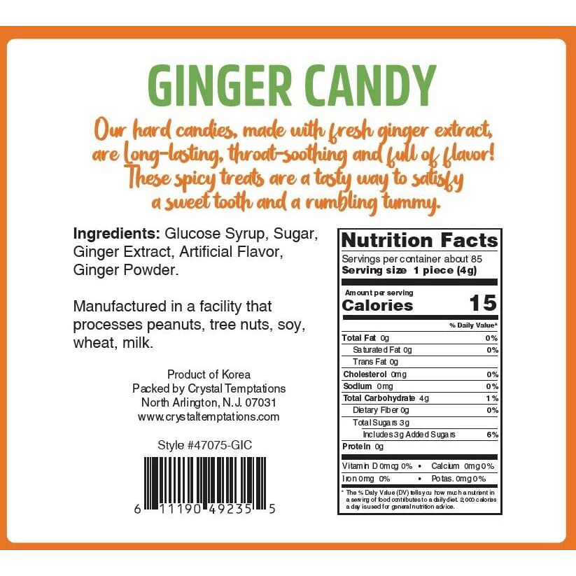 Ginger Hard Candy, Original Flavor 12 Oz Bag, Individually Wrapped Healthy Candy, The Sweet And Spicy Natural Remedy For Anti-Nausea And Digestion, Made With Real Ginger Extract