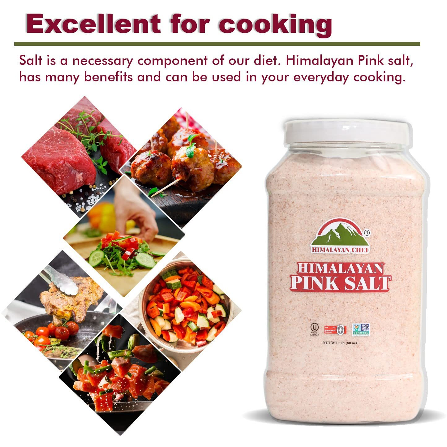 Himalayan Chef Pink Salt Fine Grain, Plastic Jar - 5Lbs Gmo & Gluten-Free