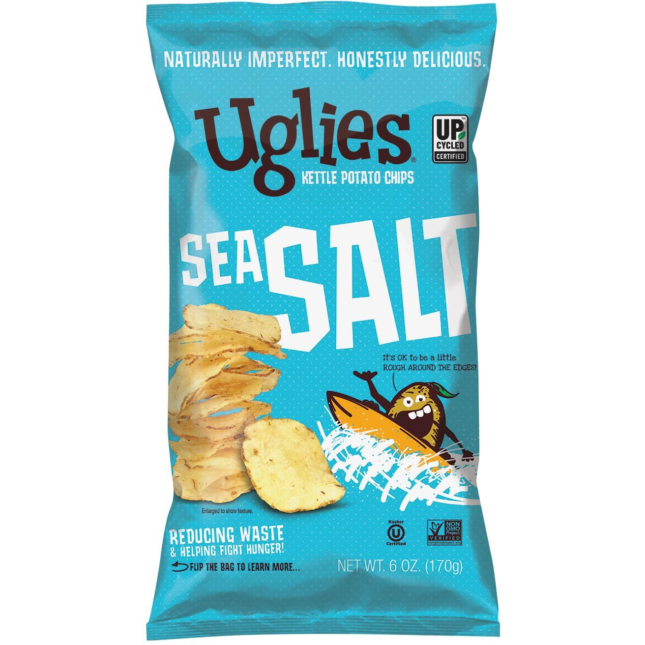 Uglies Kettle-Cooked Potato Chips, Gluten-Free Snacks, Kosher-Friendly Chips, Non-Gmo Snacks For Kids Or Office, Lunch Snacks, Individual Snack Packs, Sea Salt Potato Chips, 6 Oz. Each, Pack Of 4