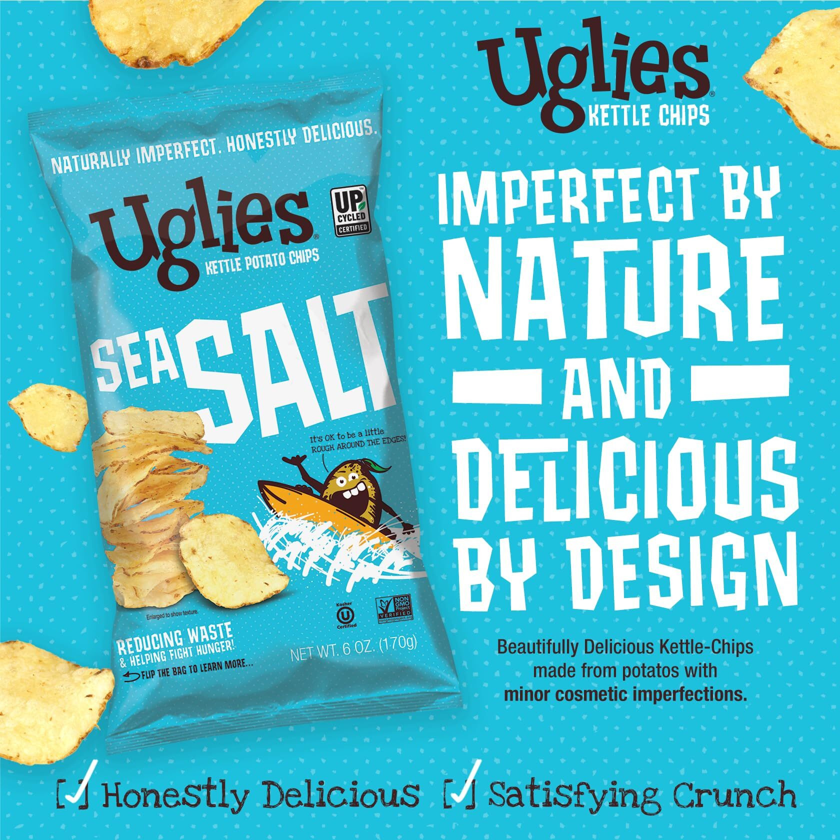 Uglies Kettle-Cooked Potato Chips, Gluten-Free Snacks, Kosher-Friendly Chips, Non-Gmo Snacks For Kids Or Office, Lunch Snacks, Individual Snack Packs, Sea Salt Potato Chips, 6 Oz. Each, Pack Of 4