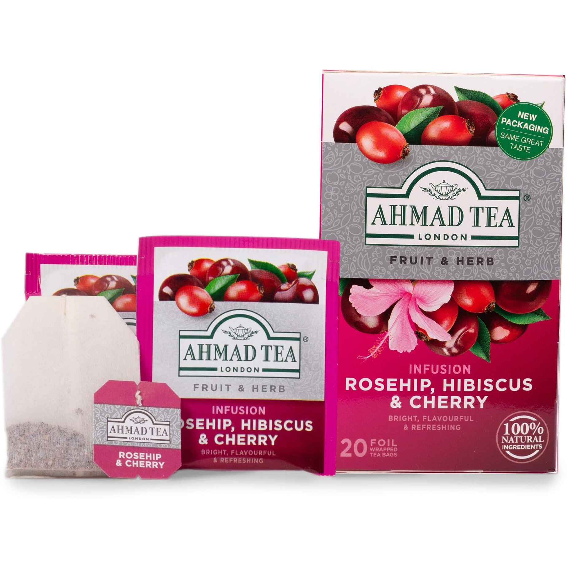 Ahmad Tea Rosehip & Cherry Infusion, 20-Count Tea Bags, Rosehip, Hibiscus & Cherry , 1.4 Oz, (Pack Of 6)