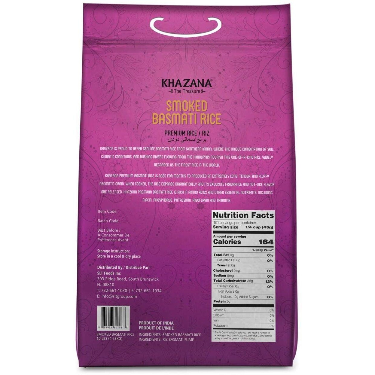 Authentic Smoked Basmati Rice By Khazana In 10 Lb Bag - Aromatic And Flavorful Indian Grain - Non-Gmo, Gluten Free, Kosher, Cholesterol Free
