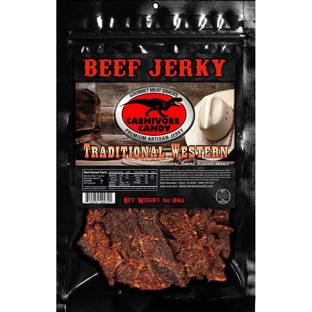 Jurassic Jerkys Carnivore Candy Beef Jerky, Flavors Variety Pack, Teriyaki, Barbecue Mesquite And Traditional Western, Food On The Go, Full Of Protein Lunch Snack Sticks - (3) 3 Oz Bags.