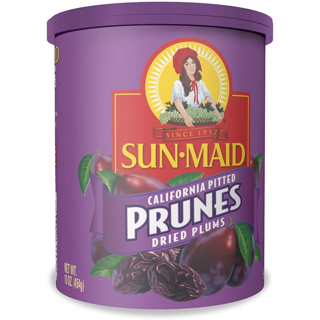 Sun-Maid California Sun-Dried Whole Pitted Prunes - 16 Oz Canister - Dried Plums - Dried Fruit Snack For Lunches, Snacks, And Natural Sweeteners