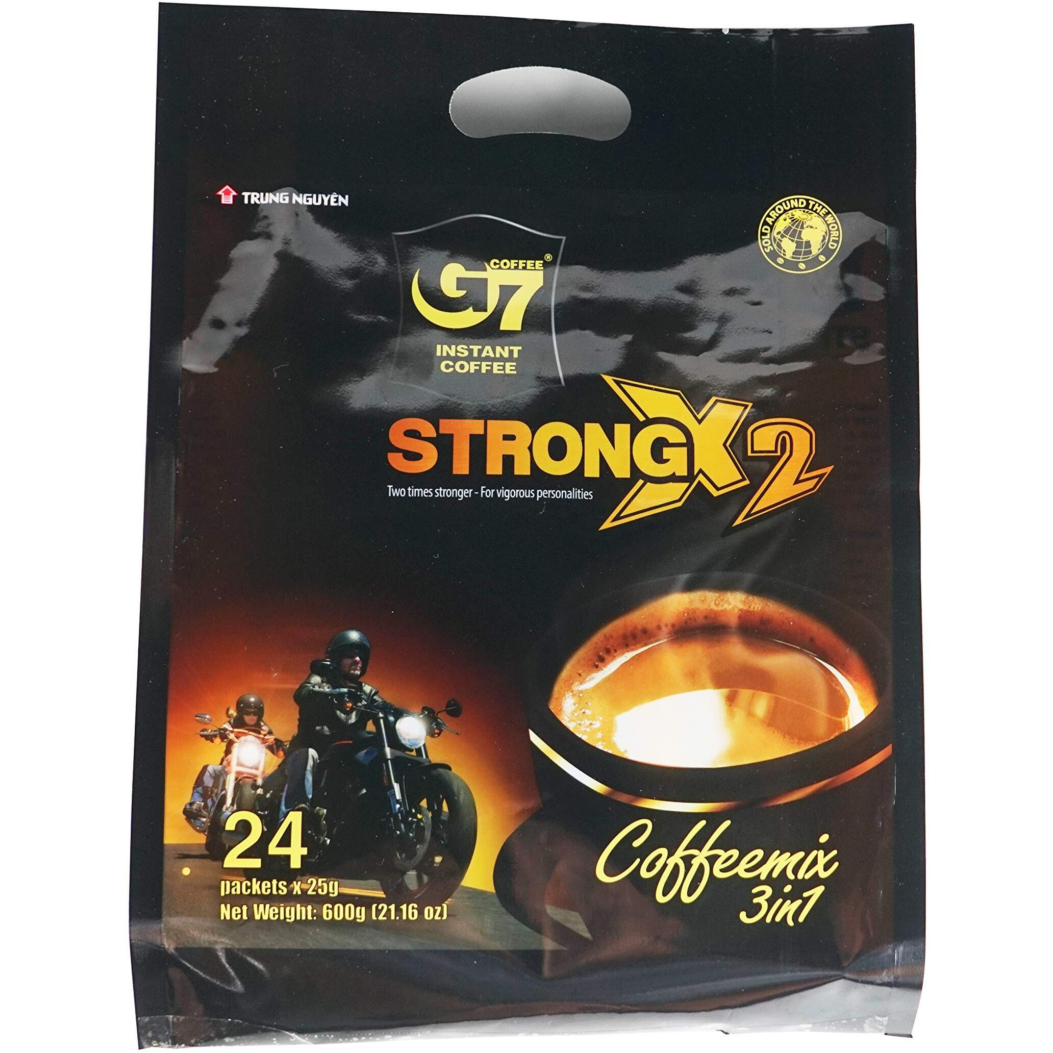 Trung Nguyen G7 3-In-1 Strong X2 Instant Coffee For Energy Boost - Roasted Ground Coffee Blend With Non-Dairy Creamer And Sugar - Strong And Pure Vietnamese Instant Coffee (24 Sticks/Bag)
