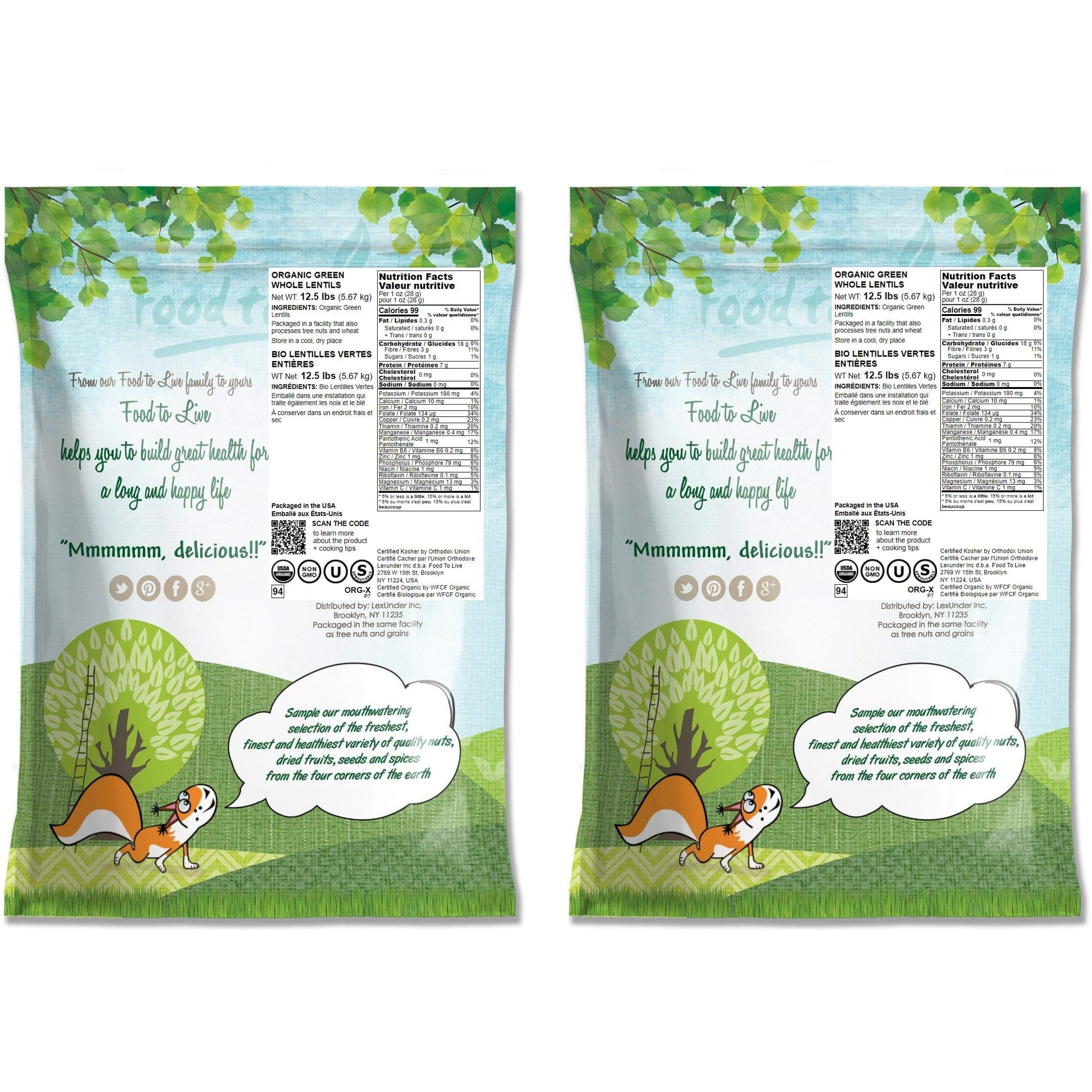 Food To Live Organic Whole Green Lentils, 25 Pounds - Non-Gmo, Dried Raw Beans, Sproutable, Vegan, Kosher, Bulk. High In Folate, Dietary Fiber, Protein. No Soaking Required. Great For Veggie Burgers.