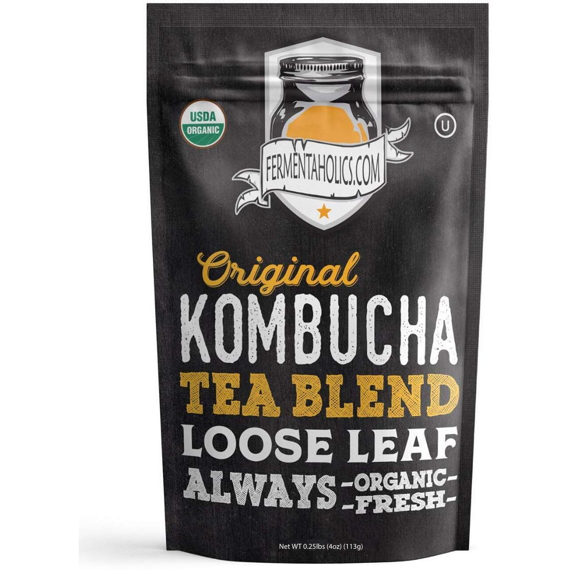 Fermentaholics Usda Certified Organic Kombucha Tea Blend 4 Oz | Makes 11 Gallons | Kosher Certified | Organic Black And Green Tea Blend | Loose Leaf