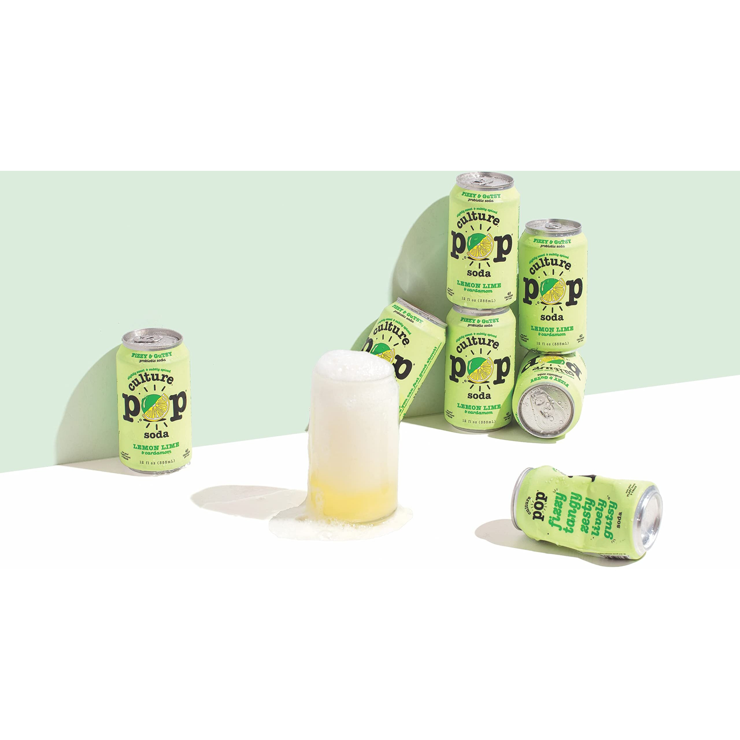 Culture Pop Soda Sparkling Probiotic Drink, Vegan Soda For Gut Health, Non-Gmo, Gf, No Added Sugar, 12 Pack, 12 Fl Oz Cans, Lemon Lime
