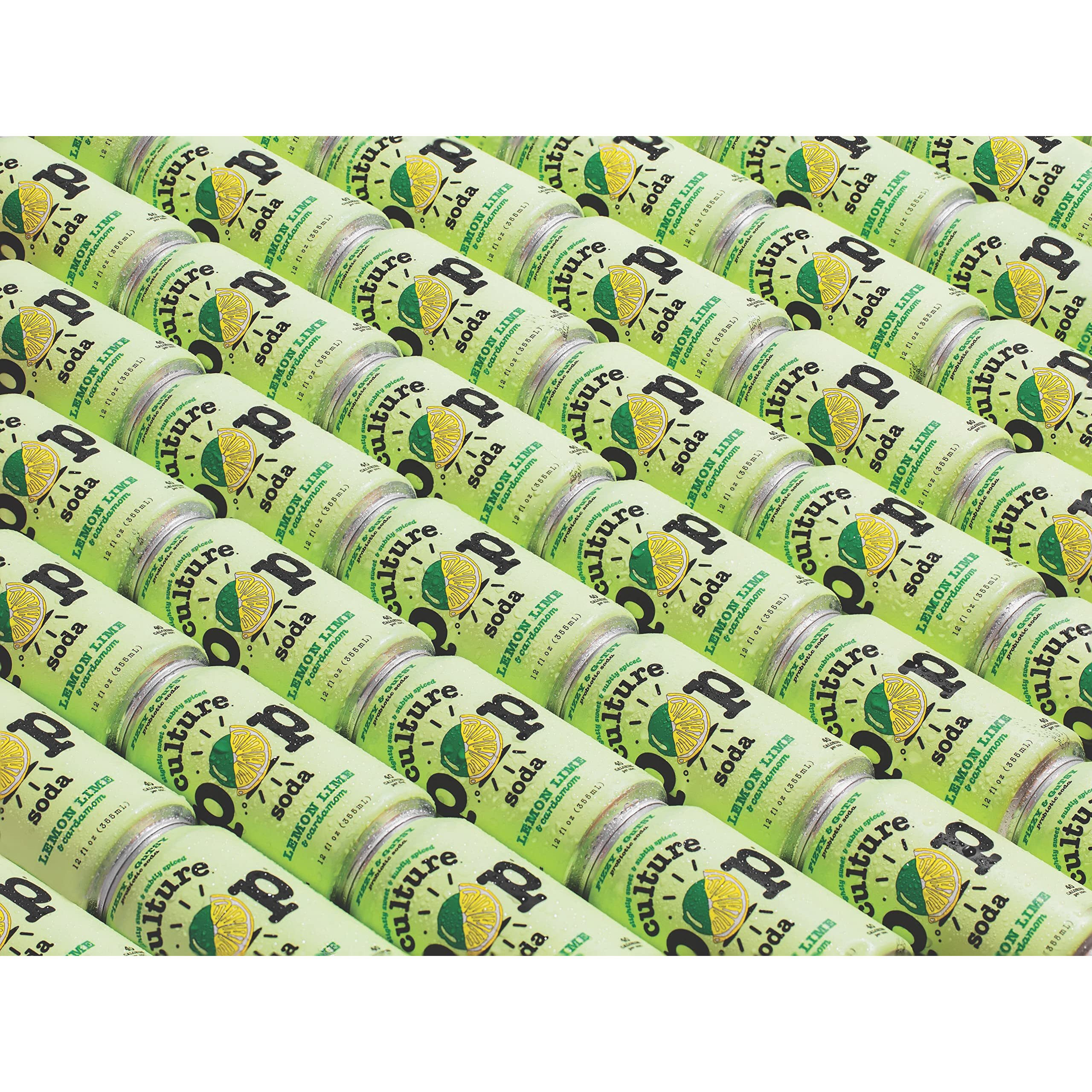 Culture Pop Soda Sparkling Probiotic Drink, Vegan Soda For Gut Health, Non-Gmo, Gf, No Added Sugar, 12 Pack, 12 Fl Oz Cans, Lemon Lime