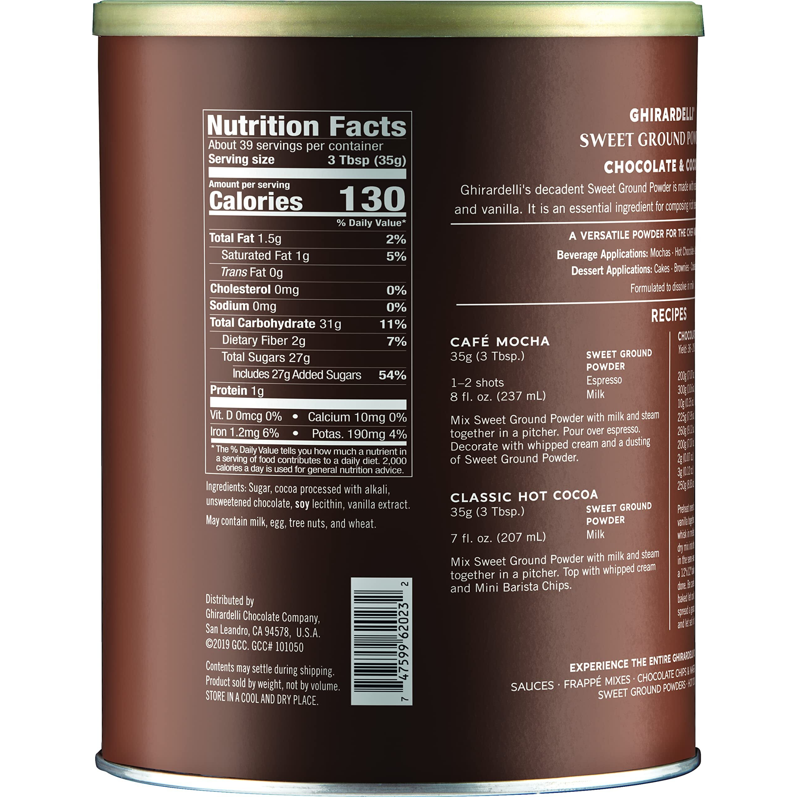 Ghirardelli - Sweet Ground Chocolate & Cocoa Gourmet Powder 3 Lbs & Sweet Ground White Chocolate Gourmet Flavored Powder 3.12 Lb With Ghirardelli Stamped Barista Spoon