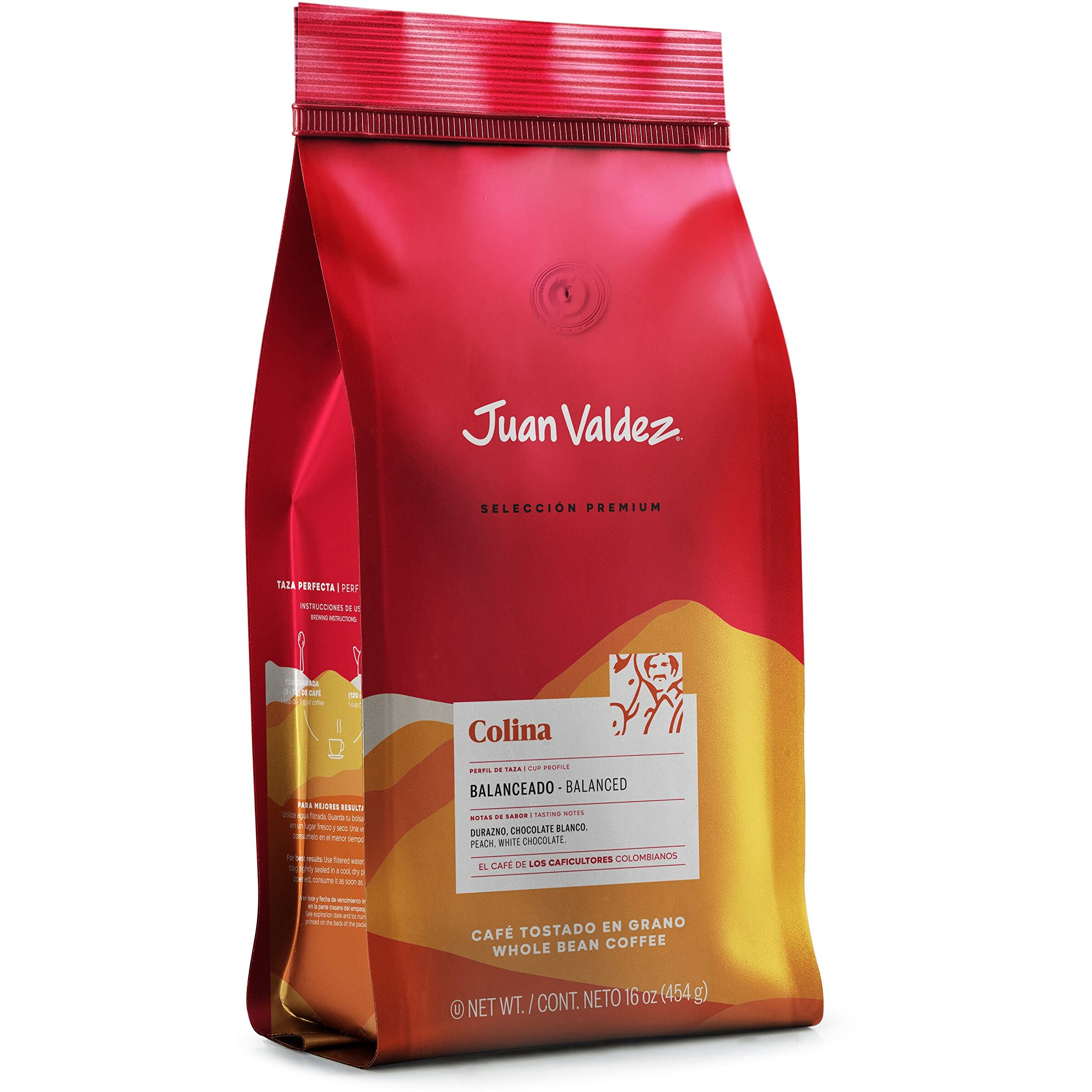 Juan Valdez Colina Whole Bean Coffee, Balanced Roast 16 Oz - Premium Colombian Coffee - Unique Caracolito    Beans Produce A Coffee Of Balanced Flavor And Mild Texture