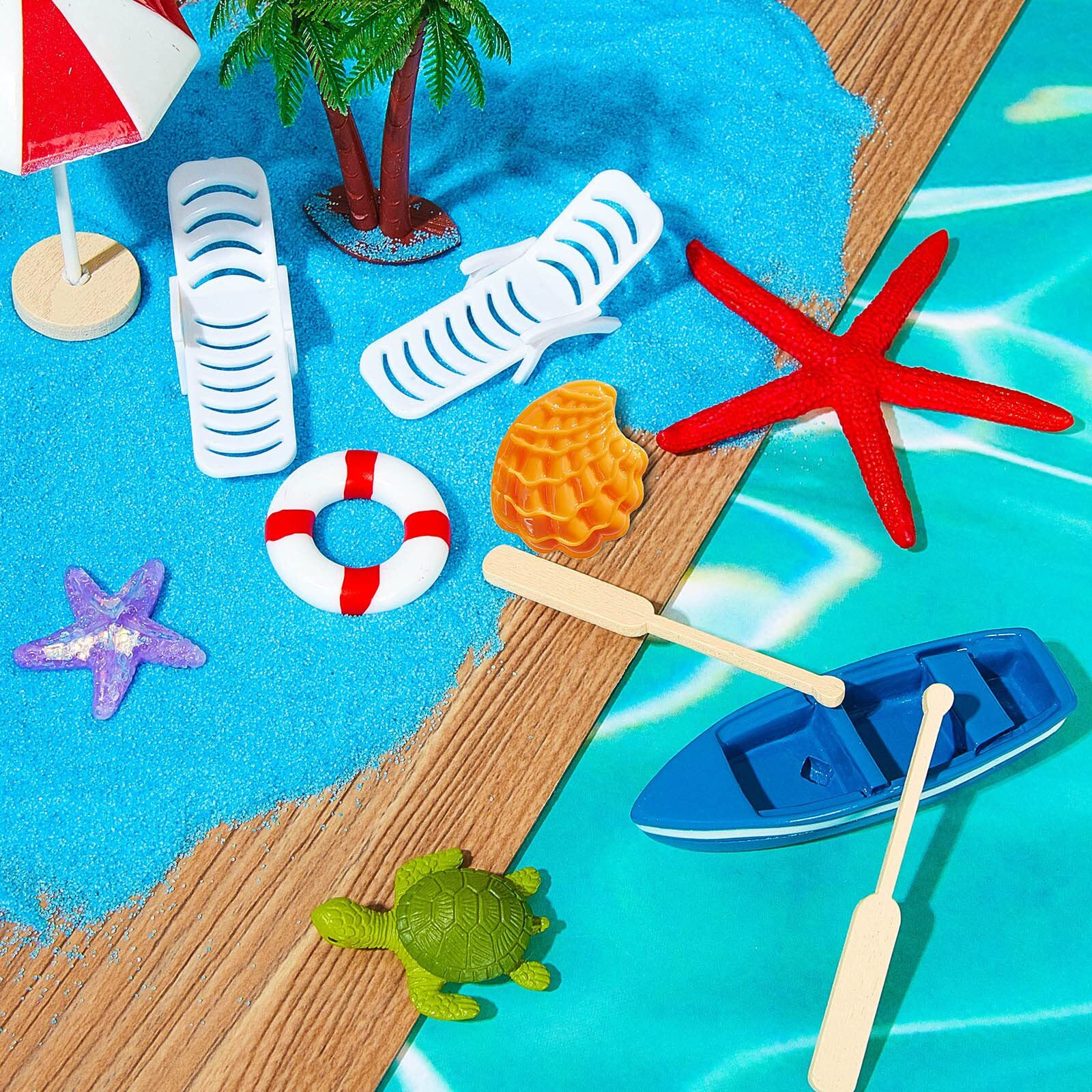 12 Pieces Hawaiian Beach Cake Decoration Summer Beach Chair And Umbrella Cake Toppers Green Palm Tree Cake Toppers For Hawaiian Theme Birthday Wedding Party Baby Shower Party Decoration Supplies