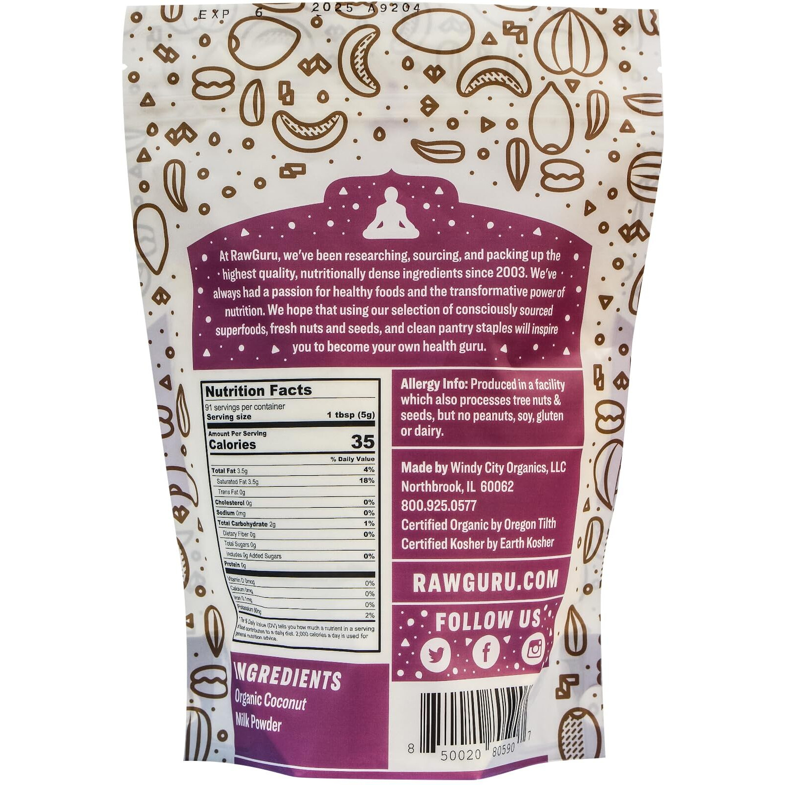 Rawguru Coconut Milk Powder - 16 Oz (Pack Of 2) - Usda Organic | Gluten Free | Non-Gmo | Vegan | Plant-Based Creamer