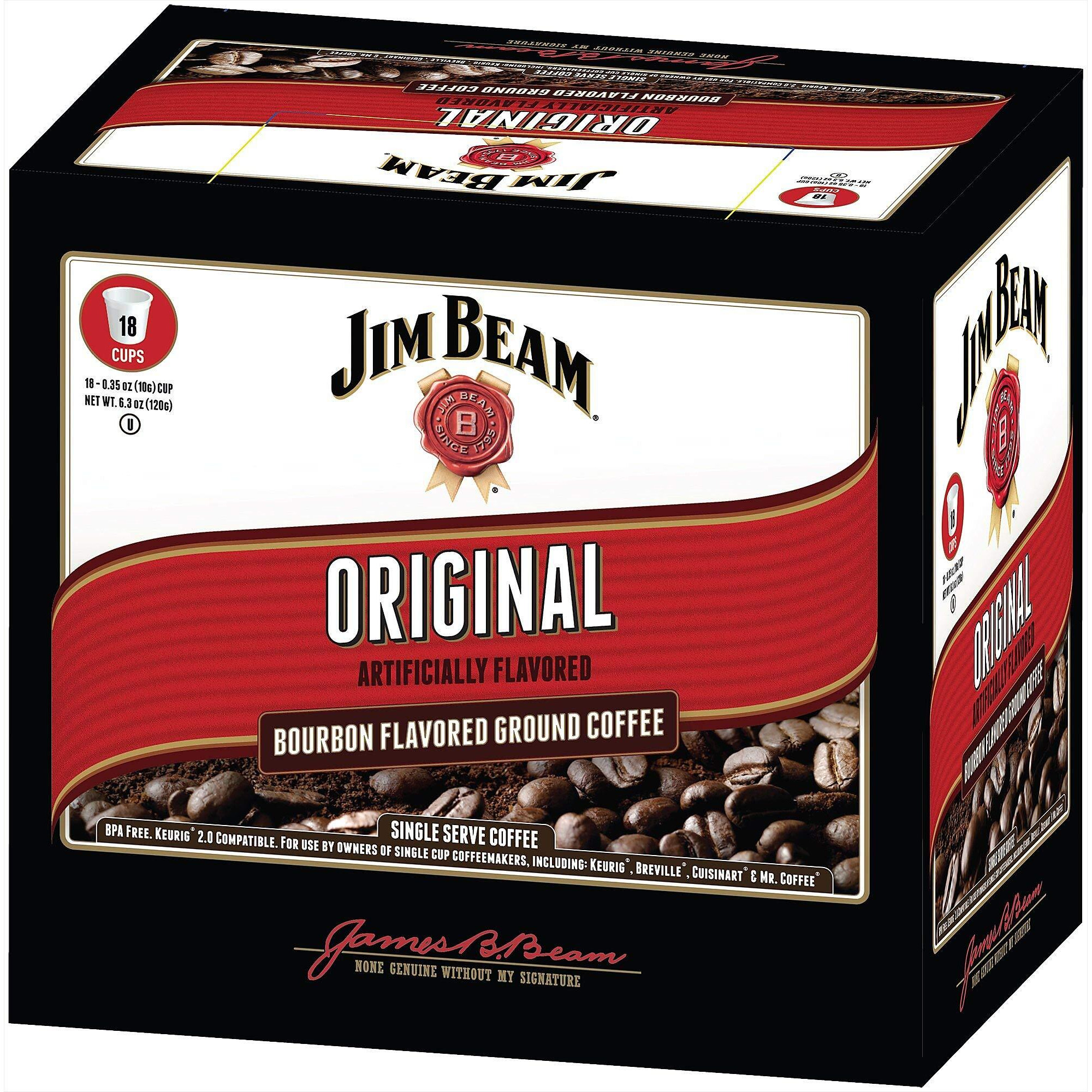 Jim Beam Original Bourbon Flavored Single Serve Medium Roast Grab Coffee, 18 Cups, Keurig 2.0 Compatible