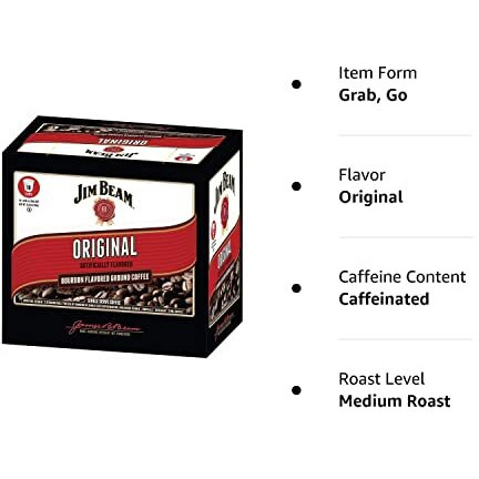 Jim Beam Original Bourbon Flavored Single Serve Medium Roast Grab Coffee, 18 Cups, Keurig 2.0 Compatible