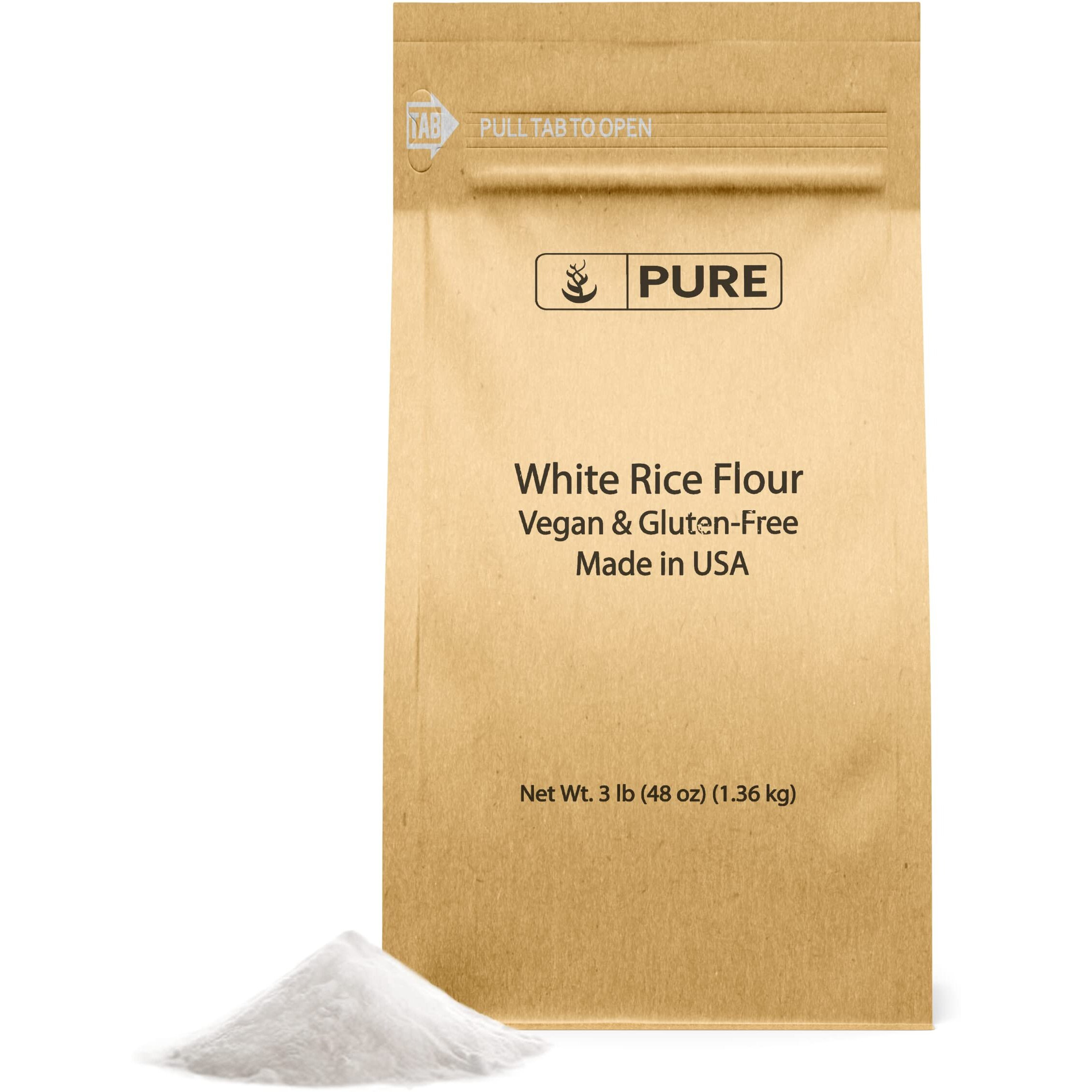 Pure Original Ingredients White Rice Flour (3 Lb) Unbleached & Untreated, Flour Alternative, Vegan.
