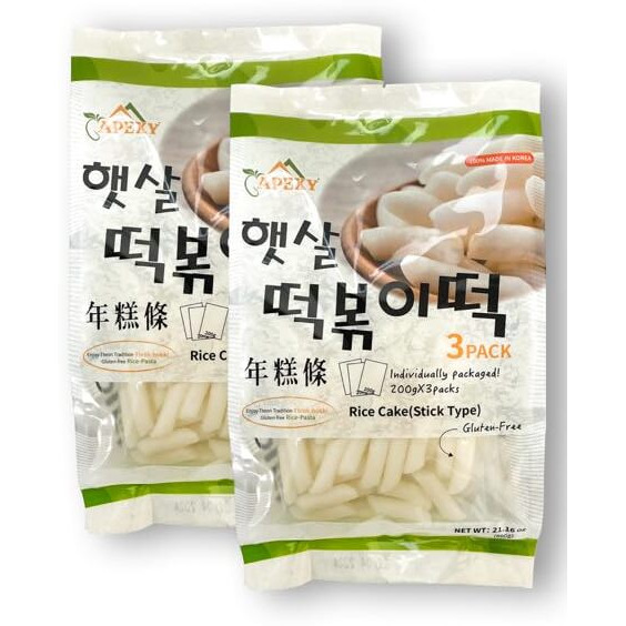 Apexy Korean Rice Cake Tteokbokkik Rice Cake, Chewy Tteok, Authentic Korean Street Food Snack, Perfect With Cheese And Ramen Noodles, No Msg, No Corn Syrup, Vegan And Gluten Free, Non-Gmo 21.16 Oz Pack Of 2