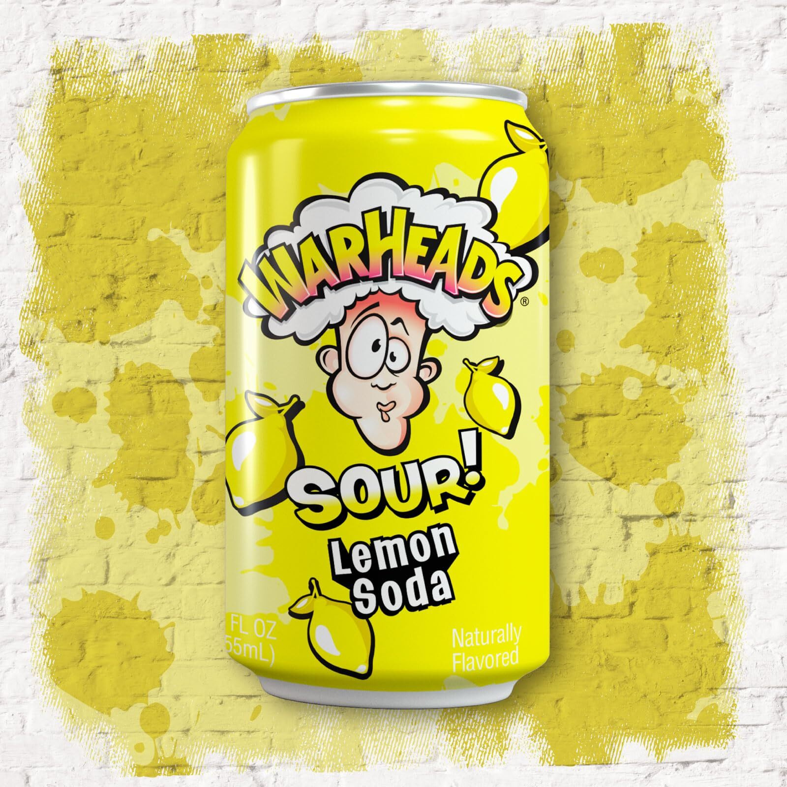 Sour Fruity Soda With Classic Warheads Flavors - Perfectly Balanced Sweet And Sour Soda - Warheads Candy Throwback Treat, Soda, Cocktail Mixer, Pack Of 12, 12Oz Cans (Lemon)