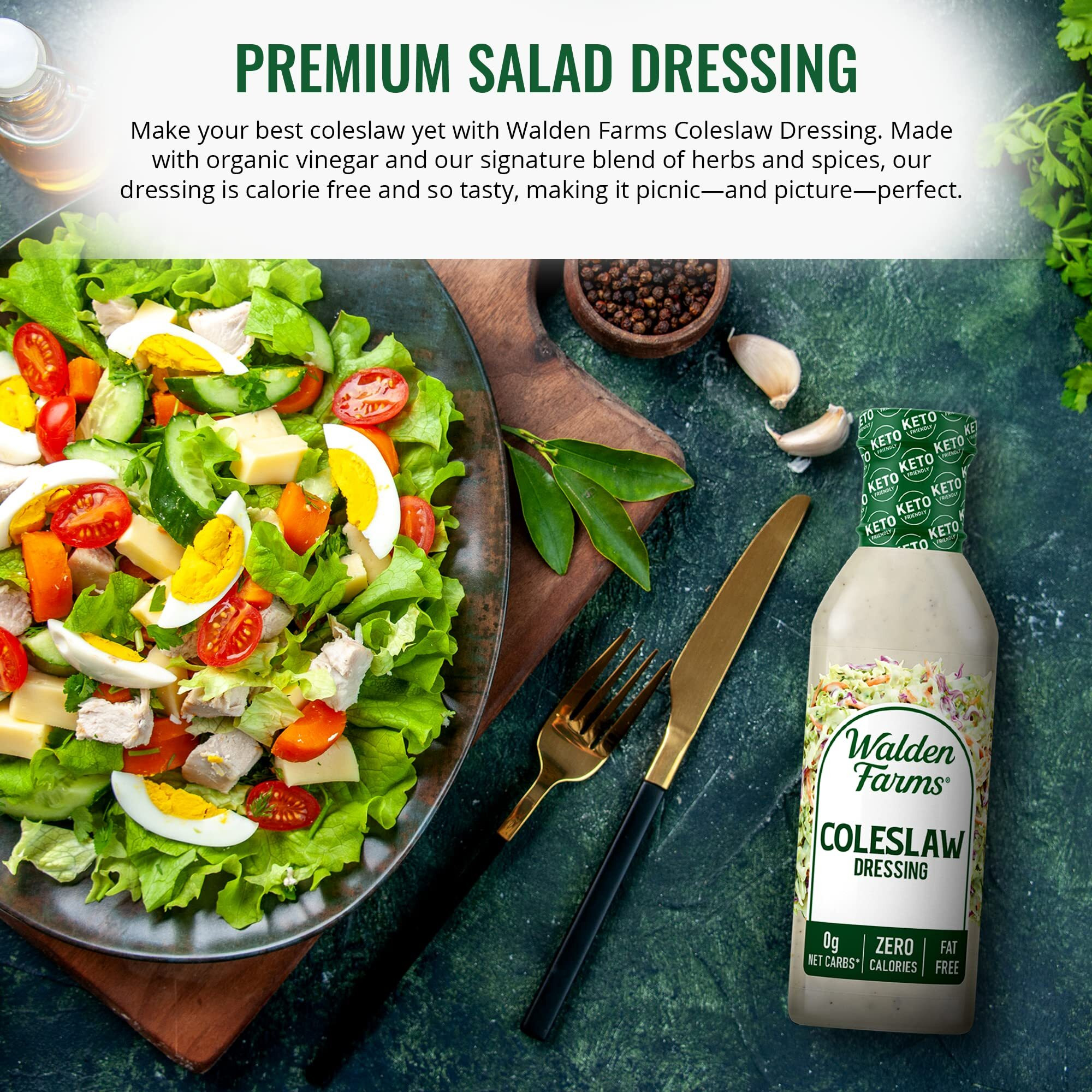 Walden Farms Coleslaw Dressing, 12 Oz. Bottle, Fresh And Delicious Salad Topping, Sugar Free 0G Net Carbs Condiment, Smooth And Creamy, 2 Pack