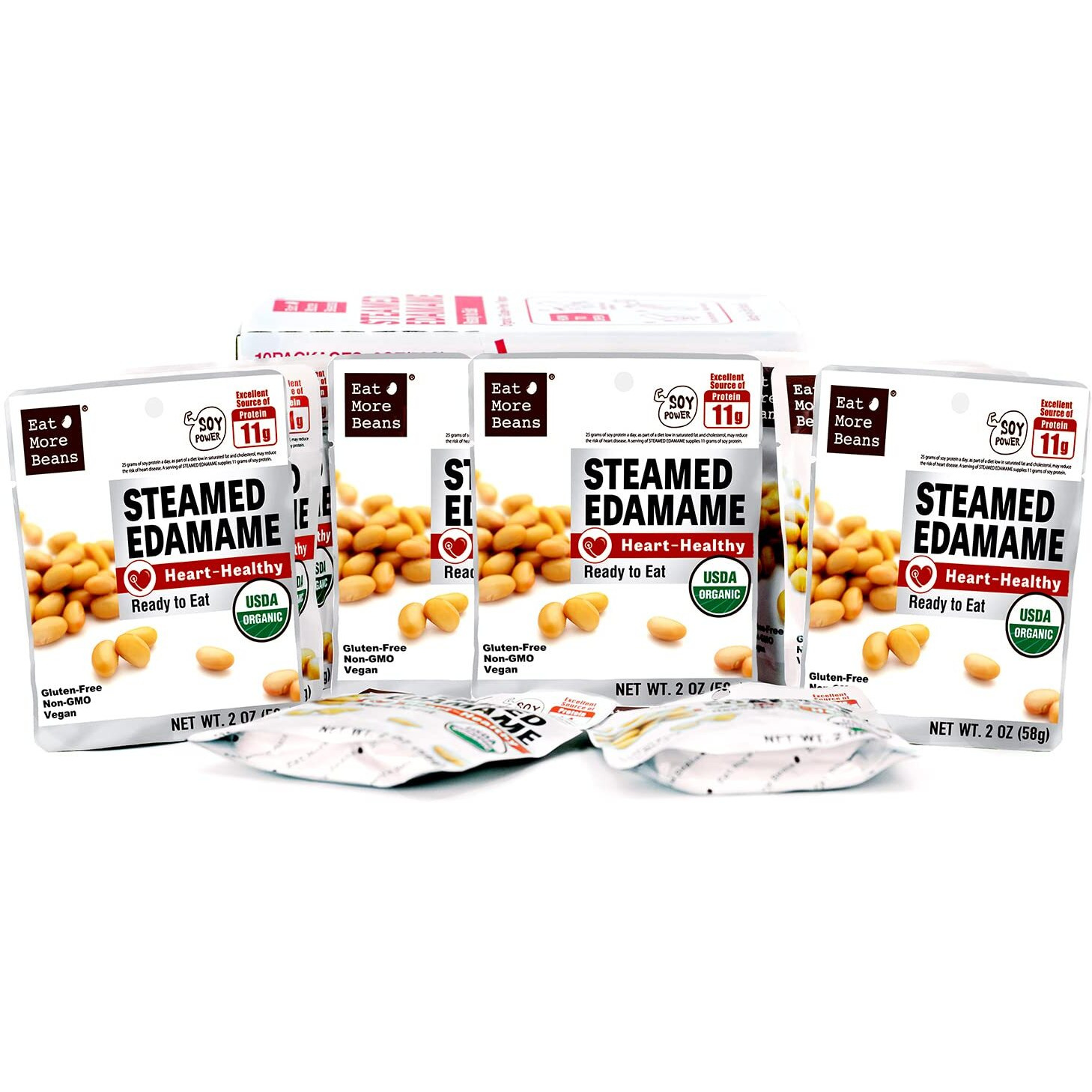 Steamed Bean Snack Series - Steamed Edamame (Water, Organic Soybeans, Sea Salt, Organic Rice Vinegar) - Box Of 10
