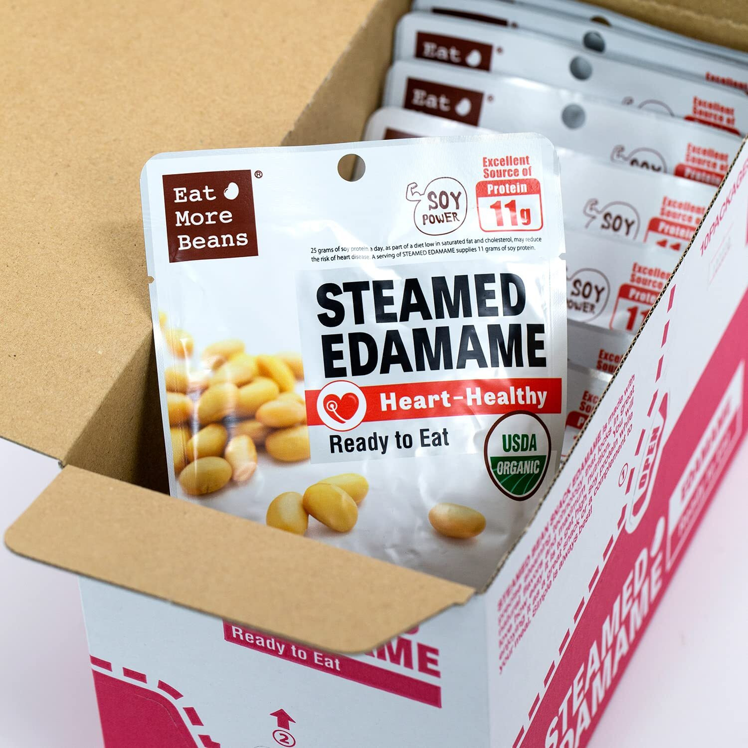 Steamed Bean Snack Series - Steamed Edamame (Water, Organic Soybeans, Sea Salt, Organic Rice Vinegar) - Box Of 10