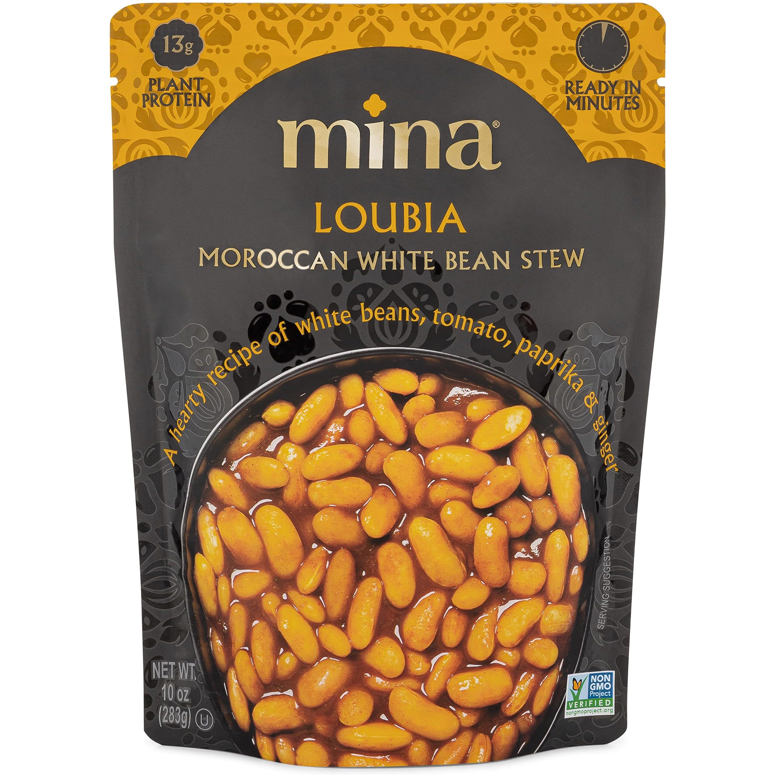 Mina Moroccan White Beans, Cannellini Beans, 10 Oz (Pack Of 6) Ready To Eat, Plant Protein, Vegan, Non-Gmo, Gluten Free Healthy Food, Microwave Meals Ready To Eat, Packaged Meals & Side Dishes, Kosher